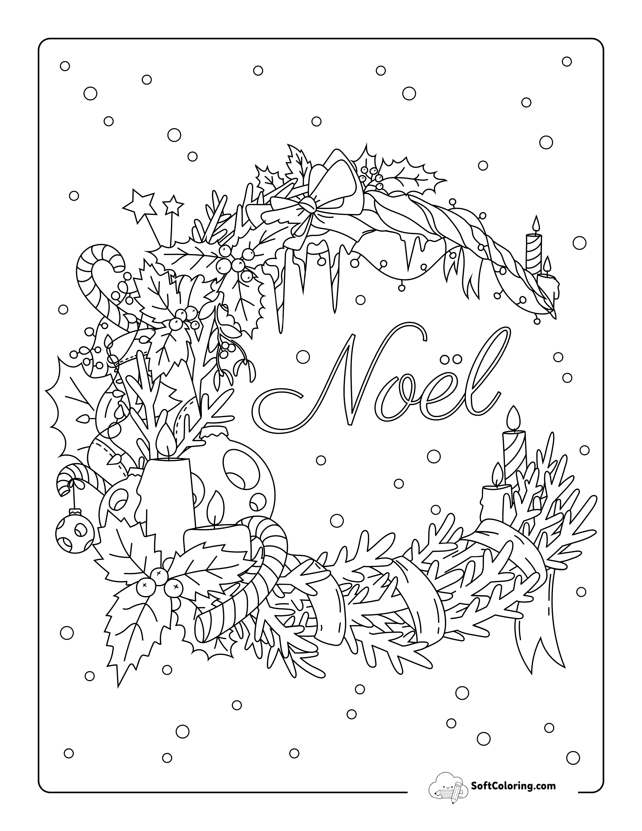 "Noël" Christmas Wreath Coloring Page For Adults