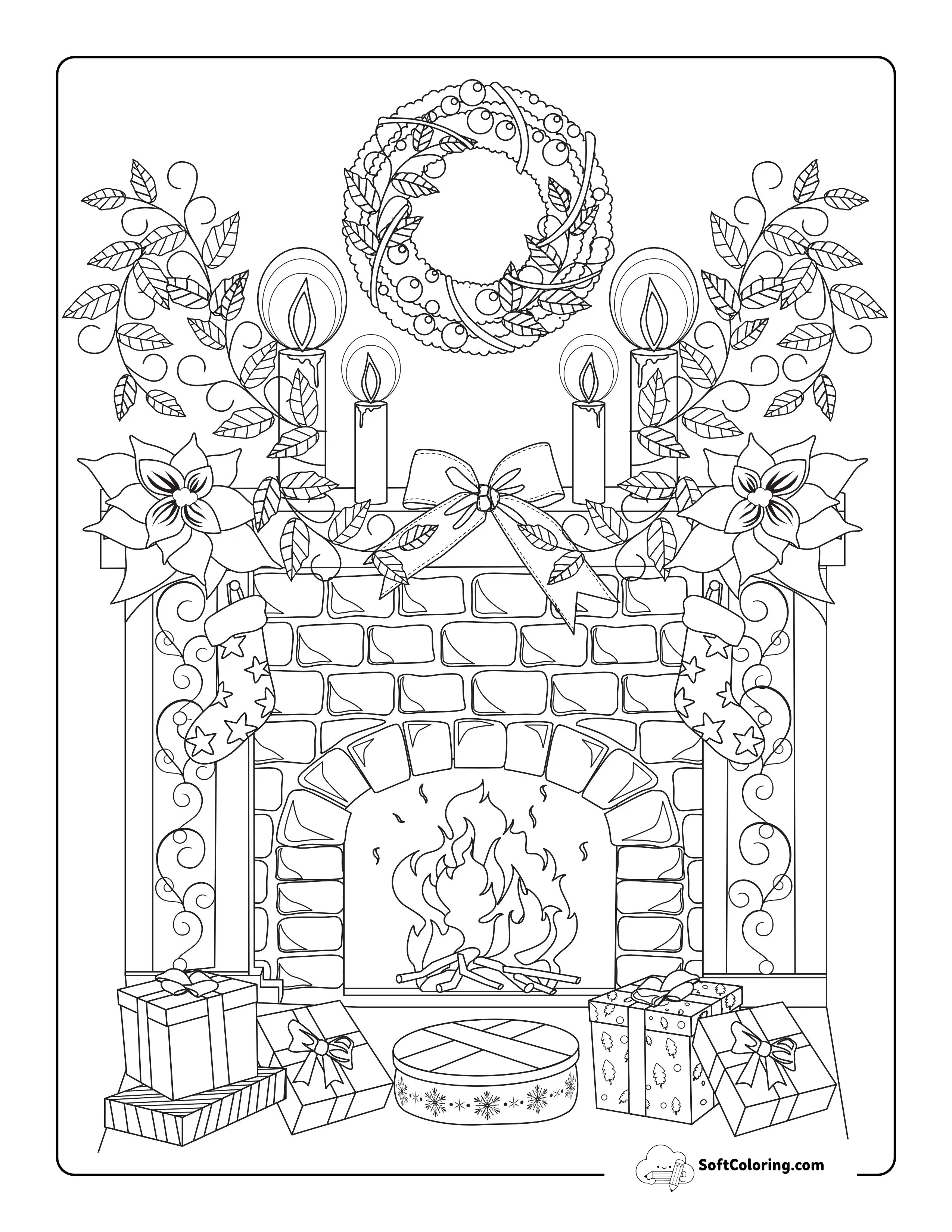 Free Printable Christmas Fireside Picture To Color