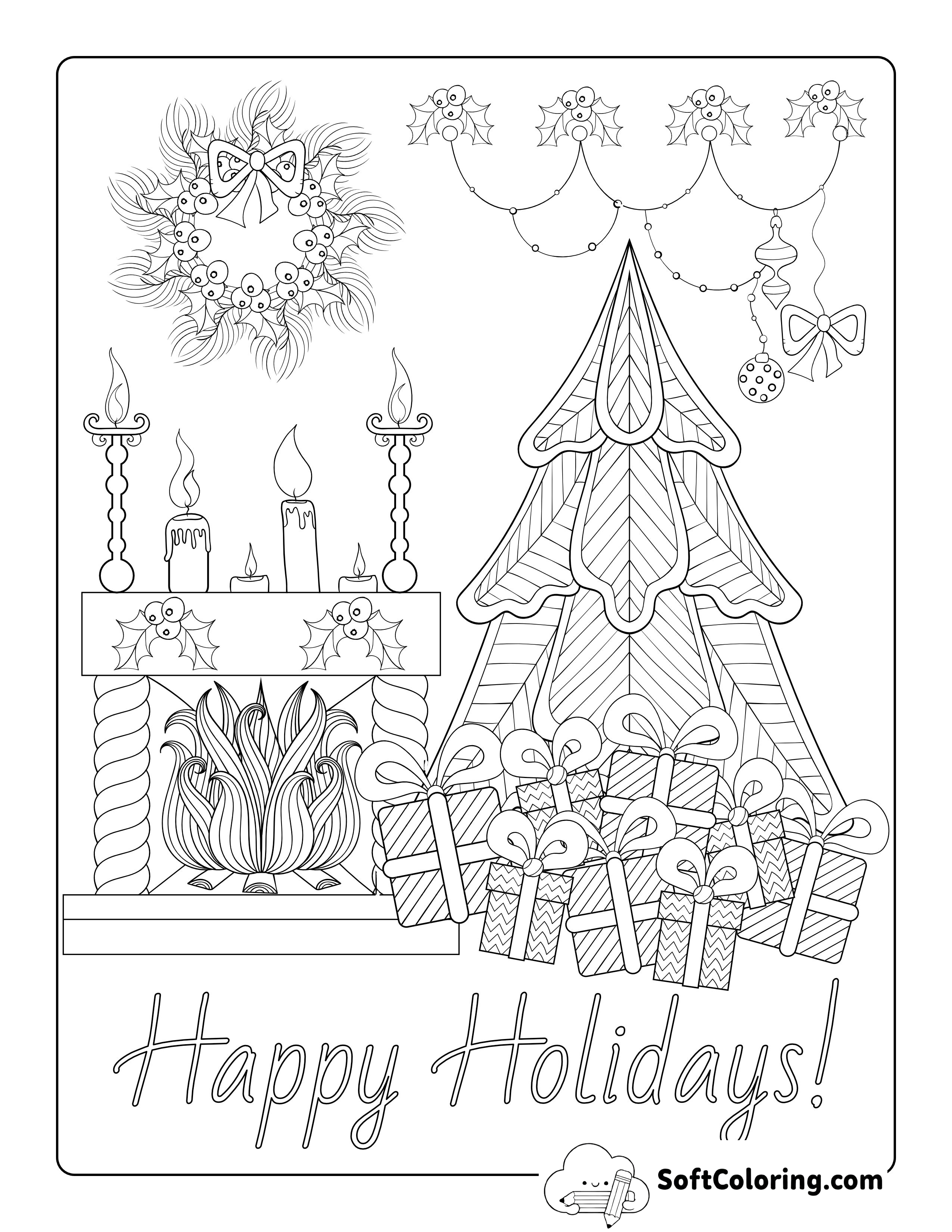 Happy Holidays Coloring Page for Adults