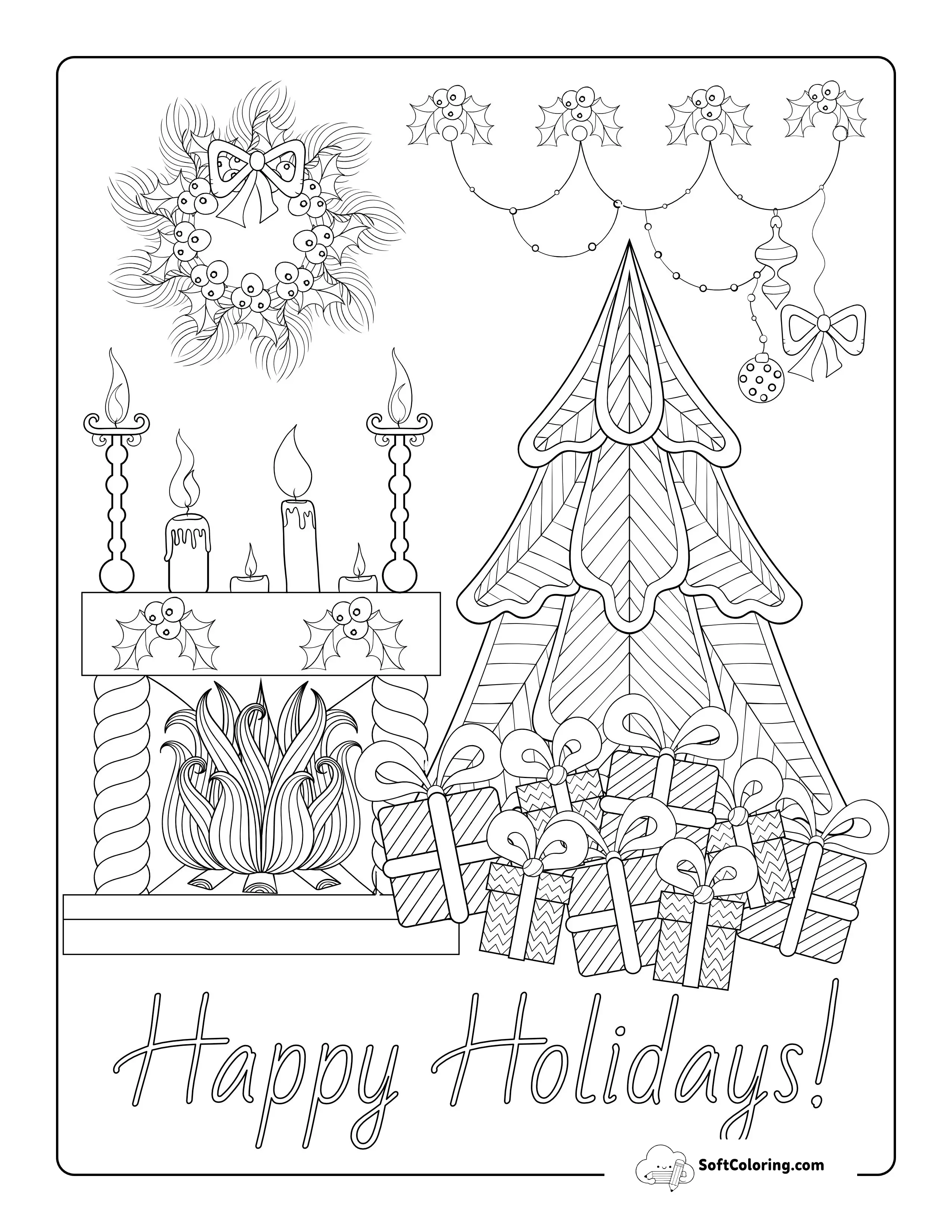 Happy Holidays Coloring Page For Adults