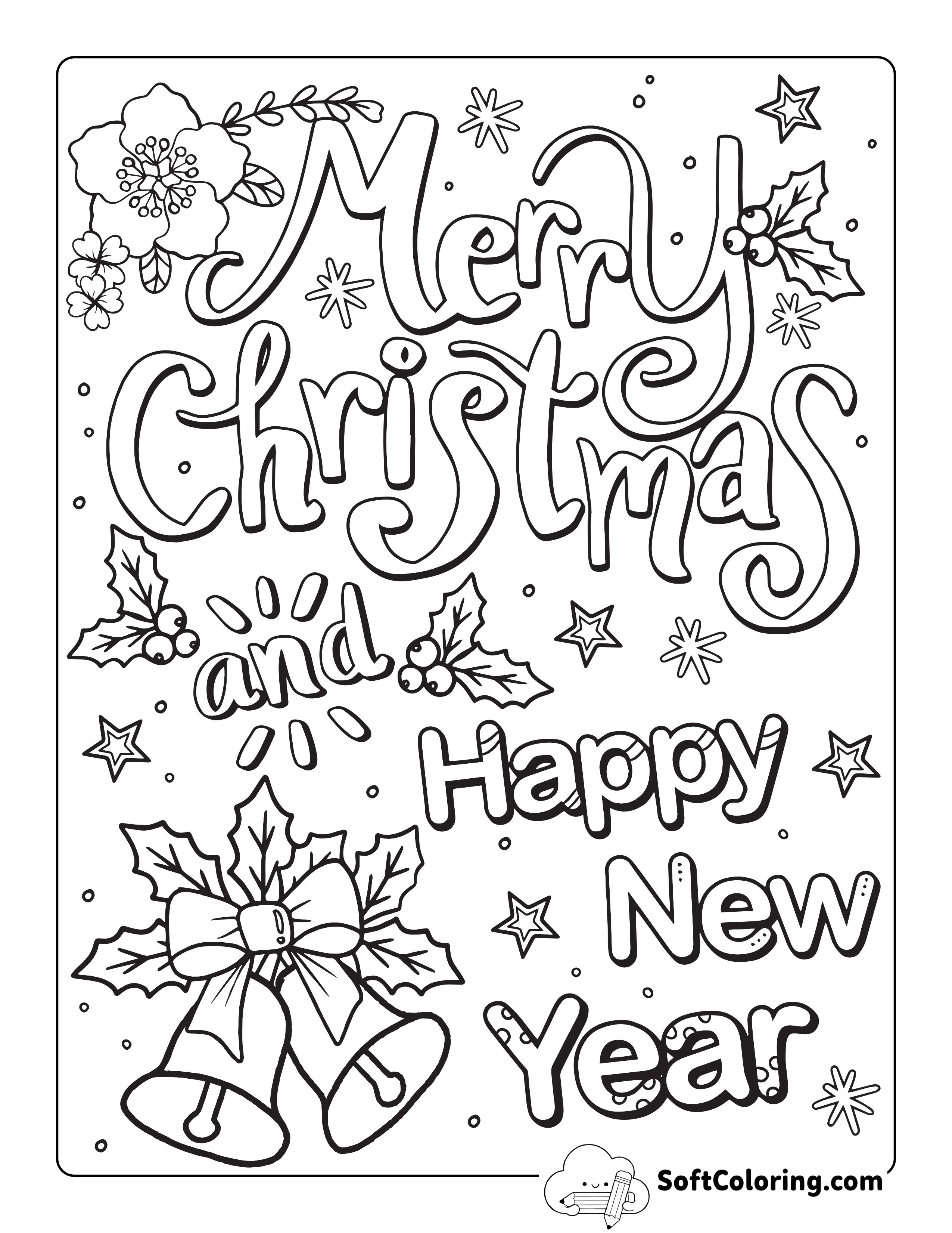 Merry Christmas & Happy New Year Coloring Page