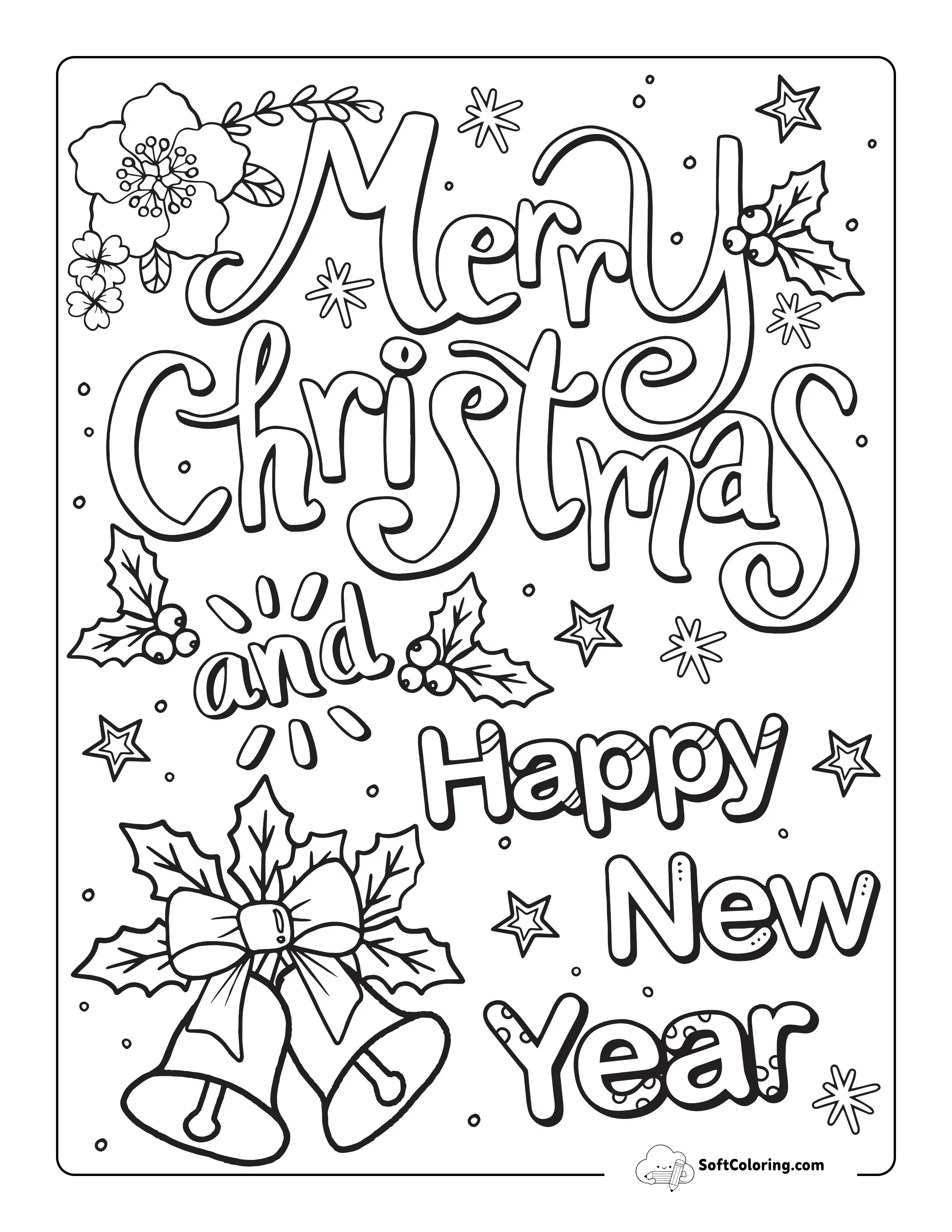 "Merry Christmas And Happy New Year" Coloring Page