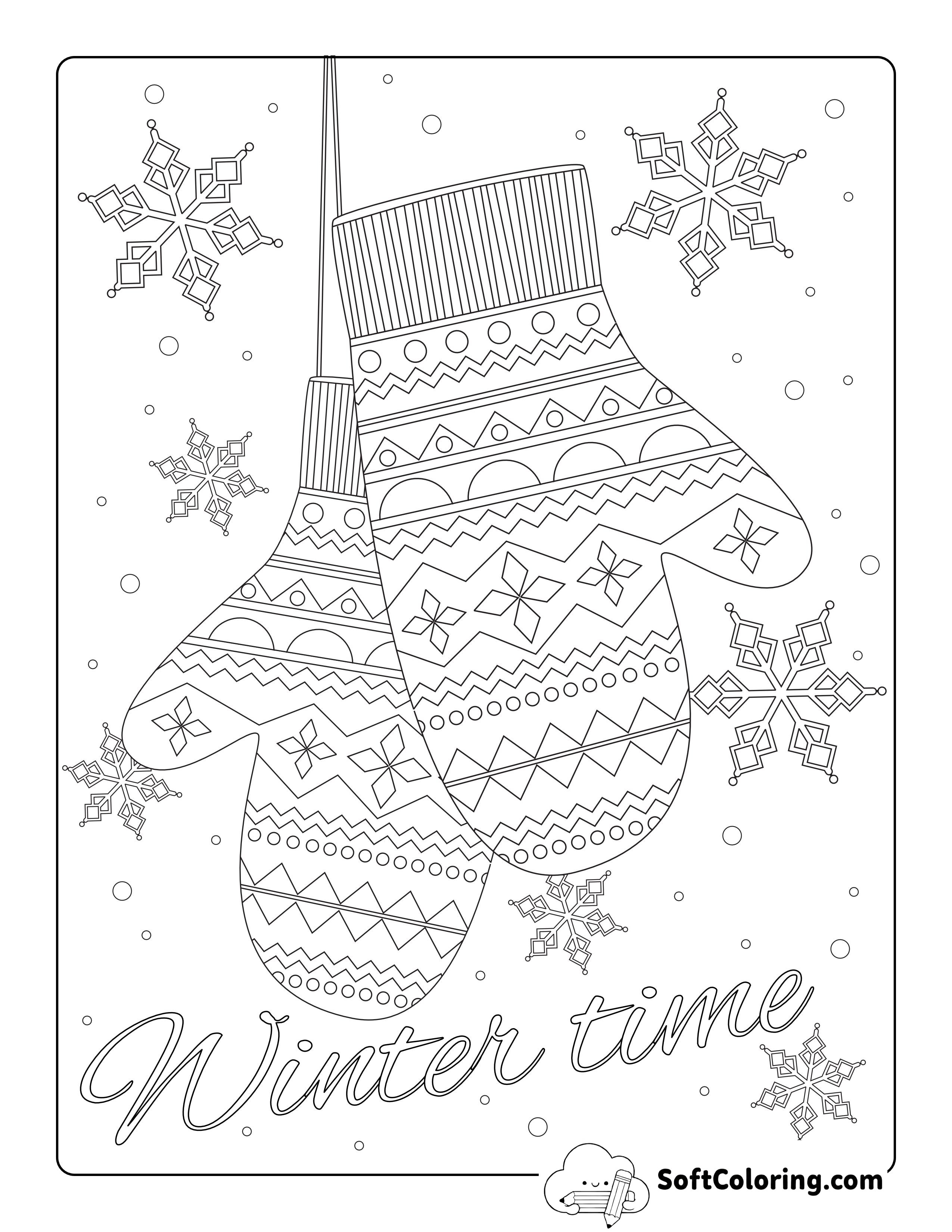 Free Printable Christmas Mittens Picture to Color
