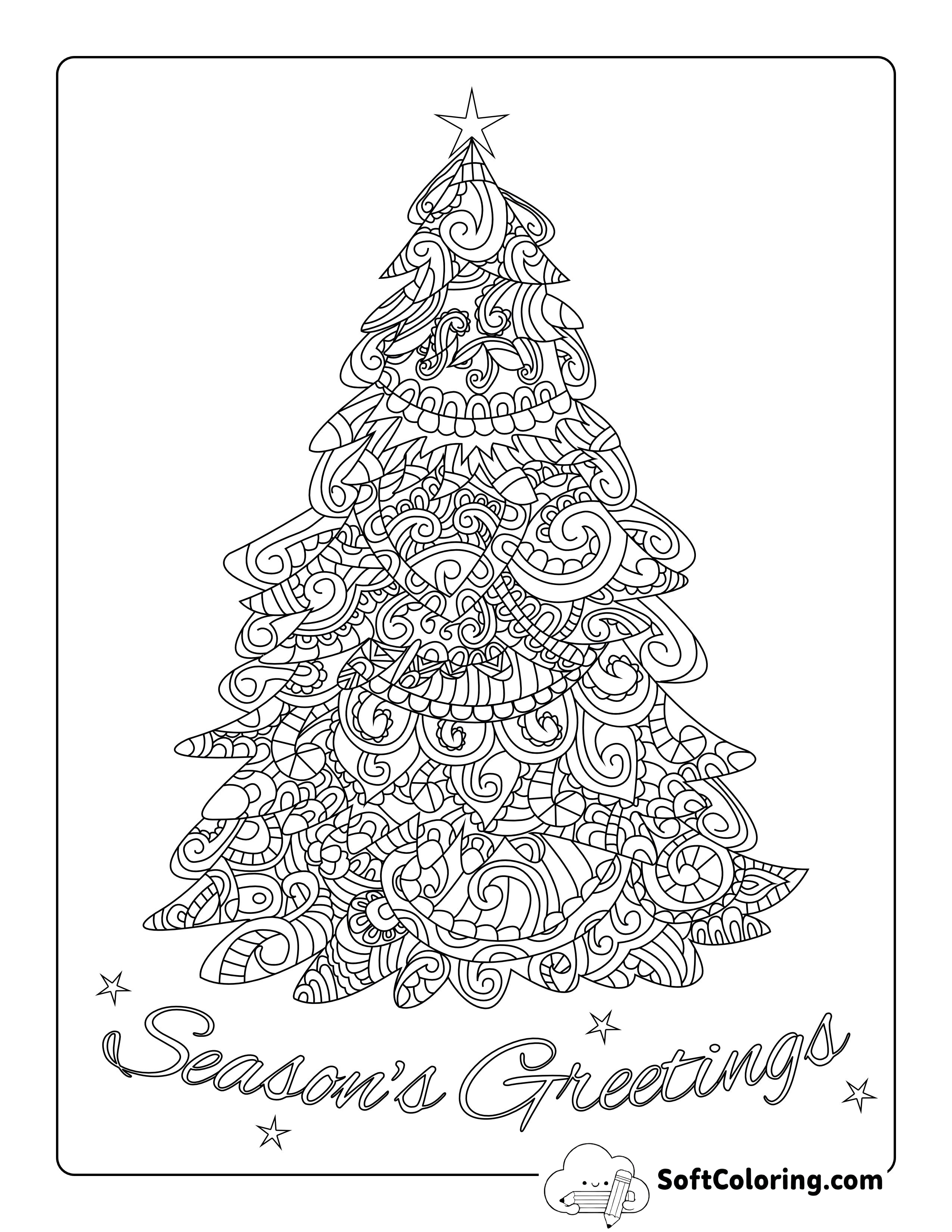 "Season's Greetings" Christmas Tree Coloring Sheet