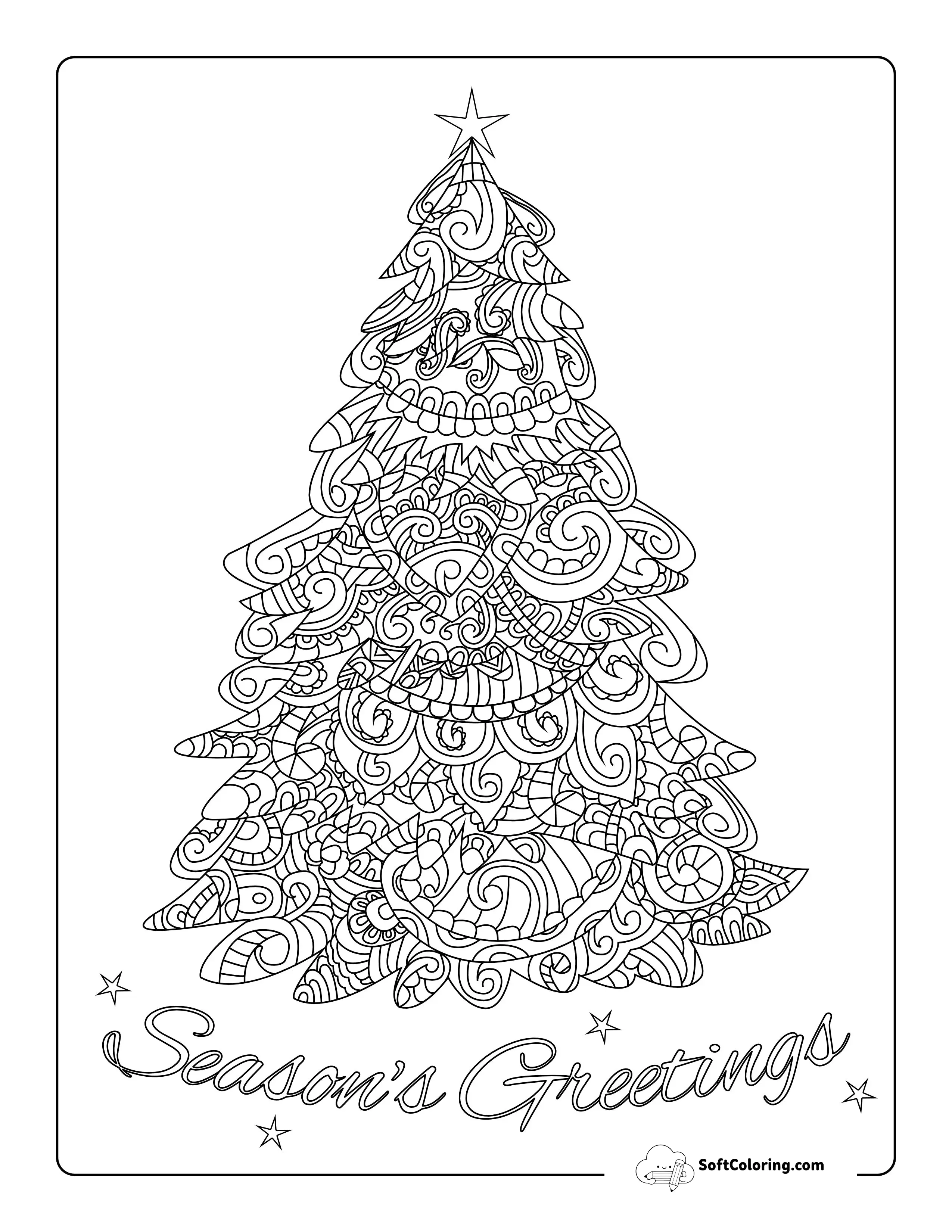"Season's Greetings" Christmas Tree Coloring Sheet