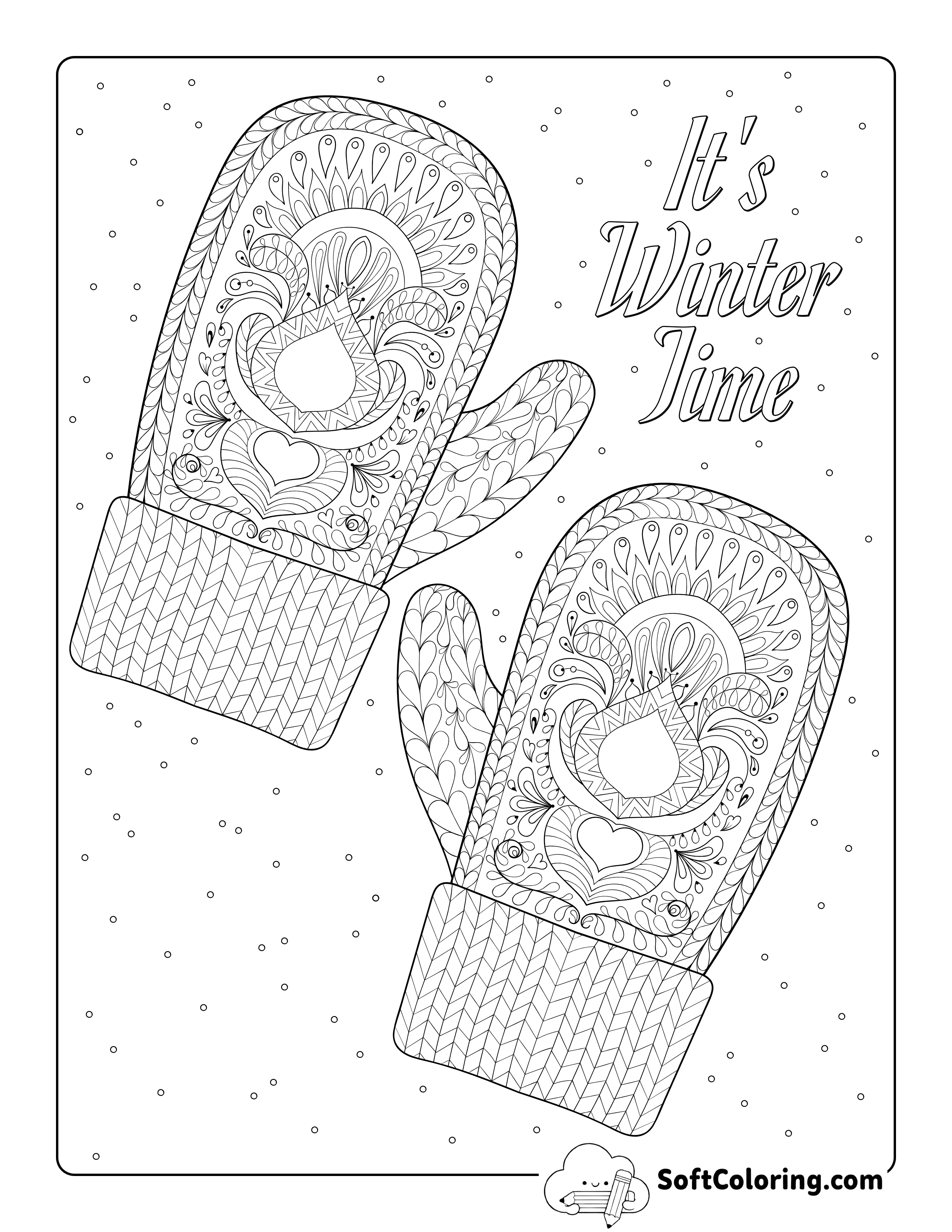 Free Printable Winter Mittens Coloring Page for Adults