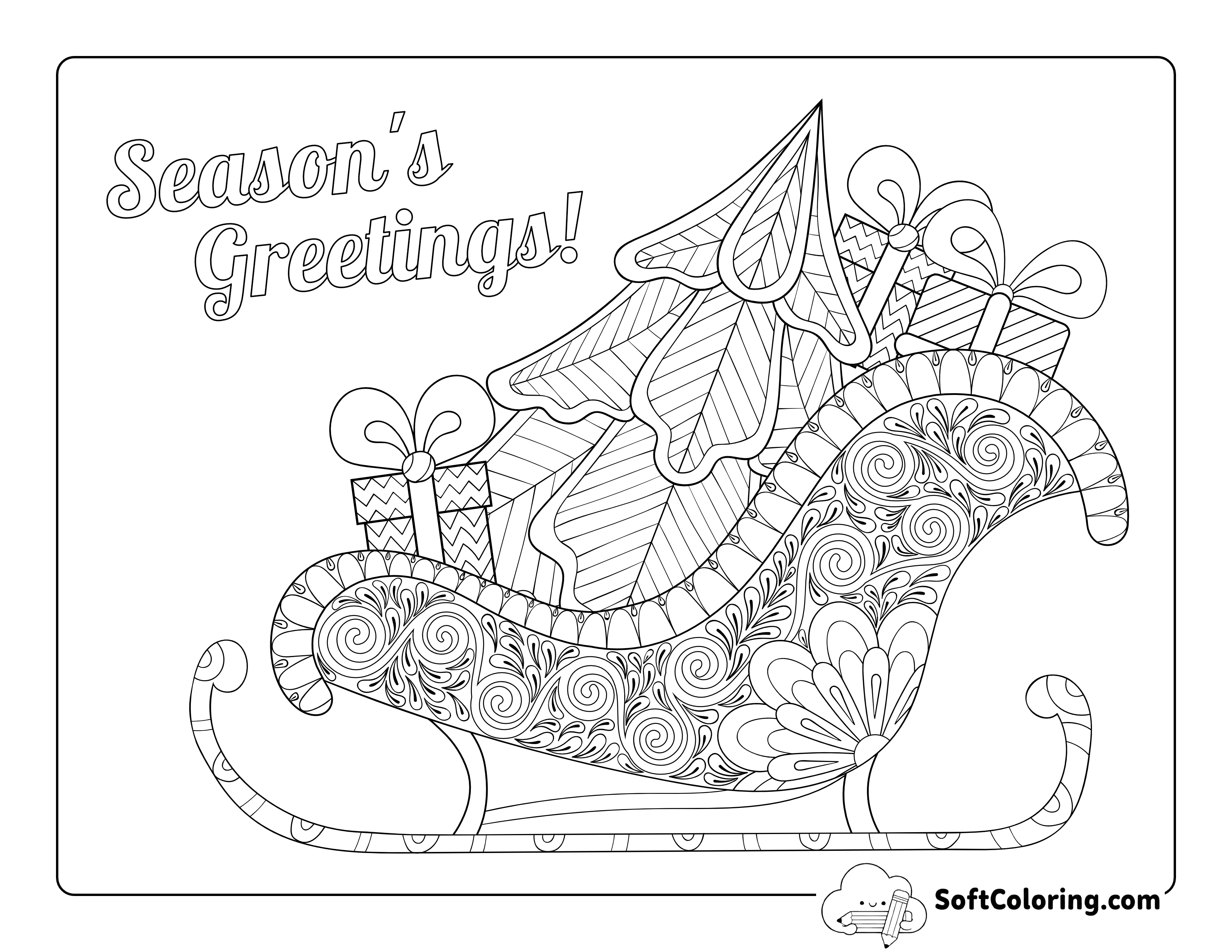 "Season's Greetings" Christmas Coloring Page for Adults