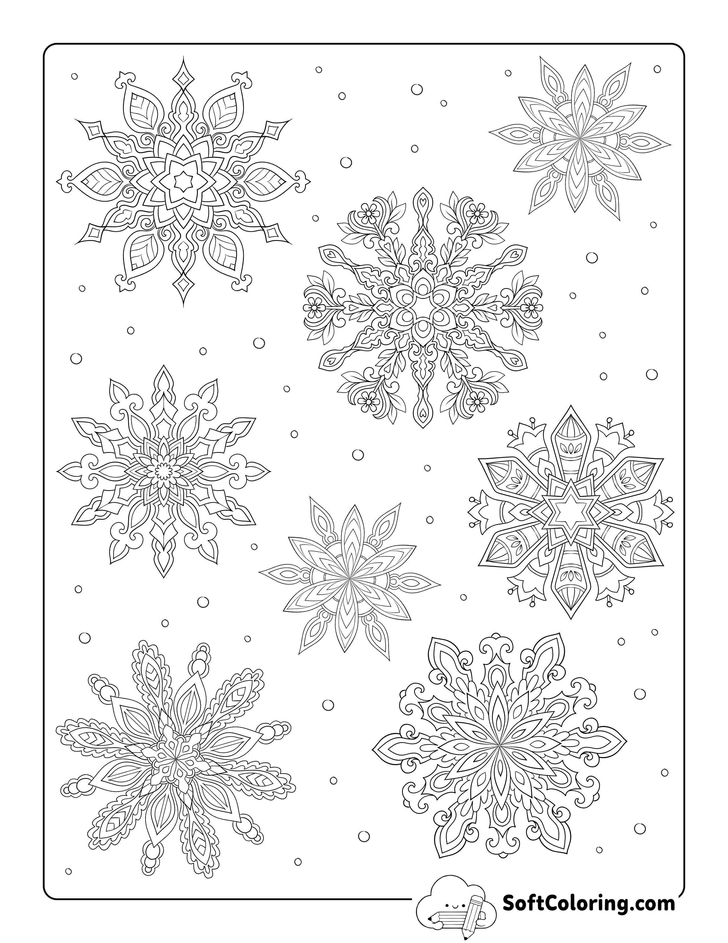 Detailed Snowflakes Coloring Sheet