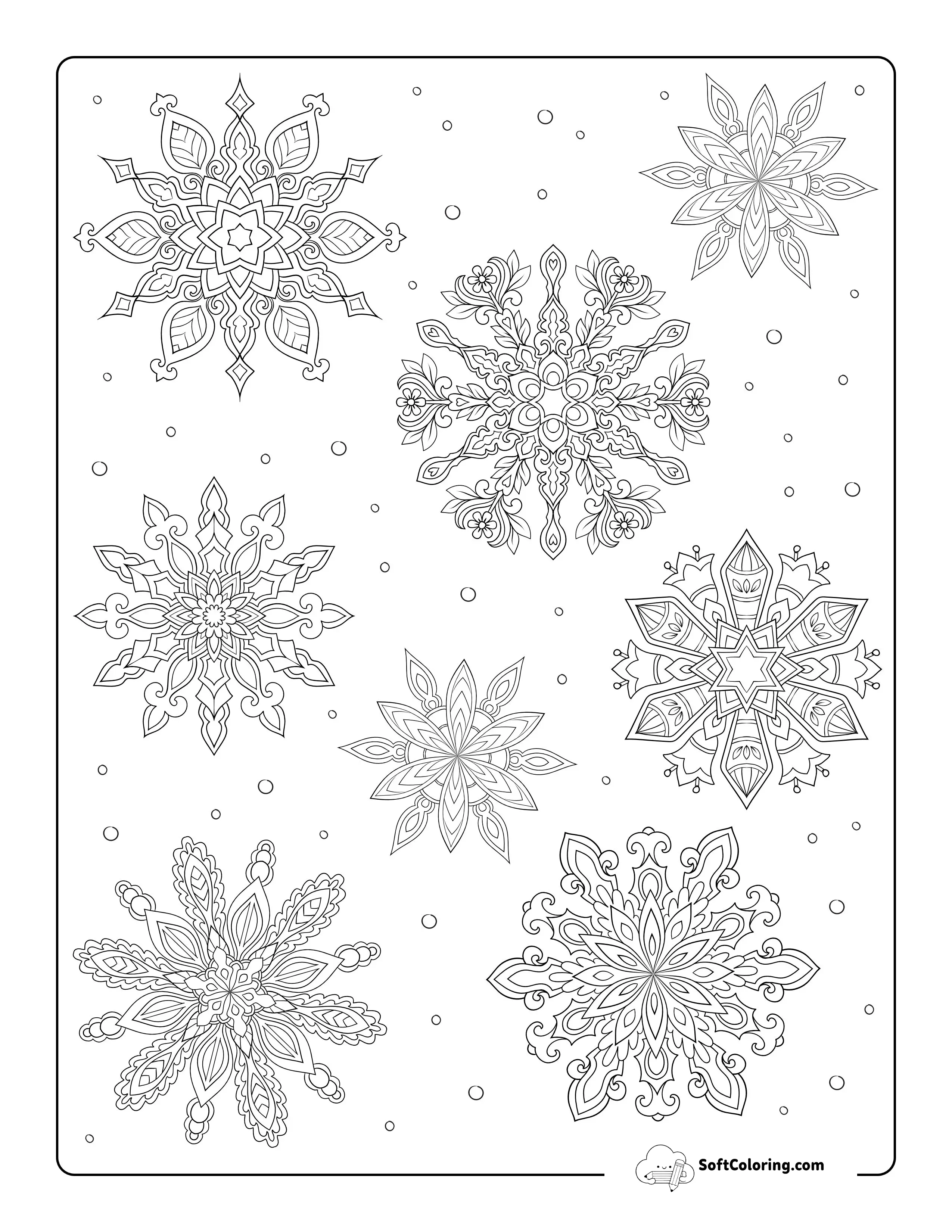 Detailed Snowflakes Coloring Sheet