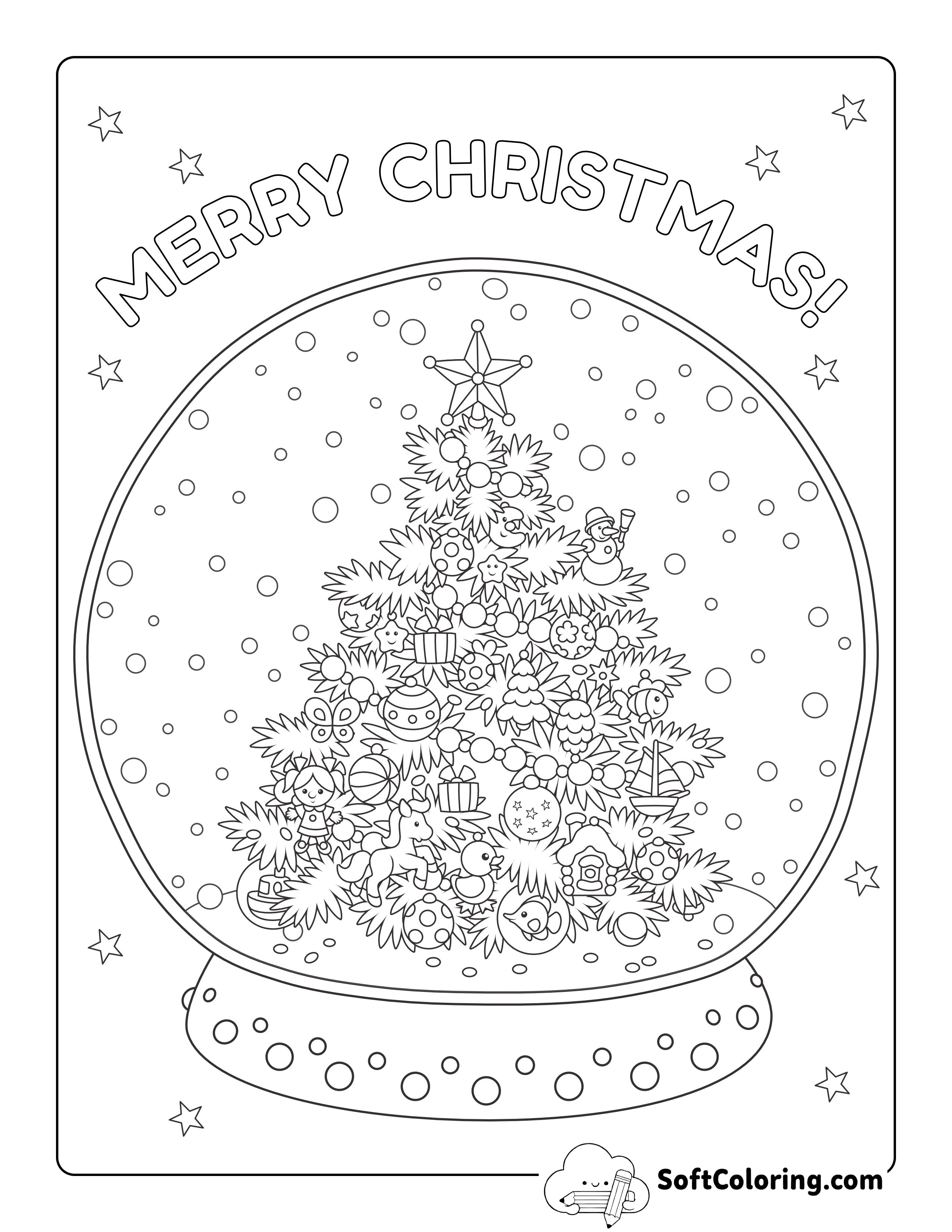 Christmas Snowglobe Coloring Page for Adults