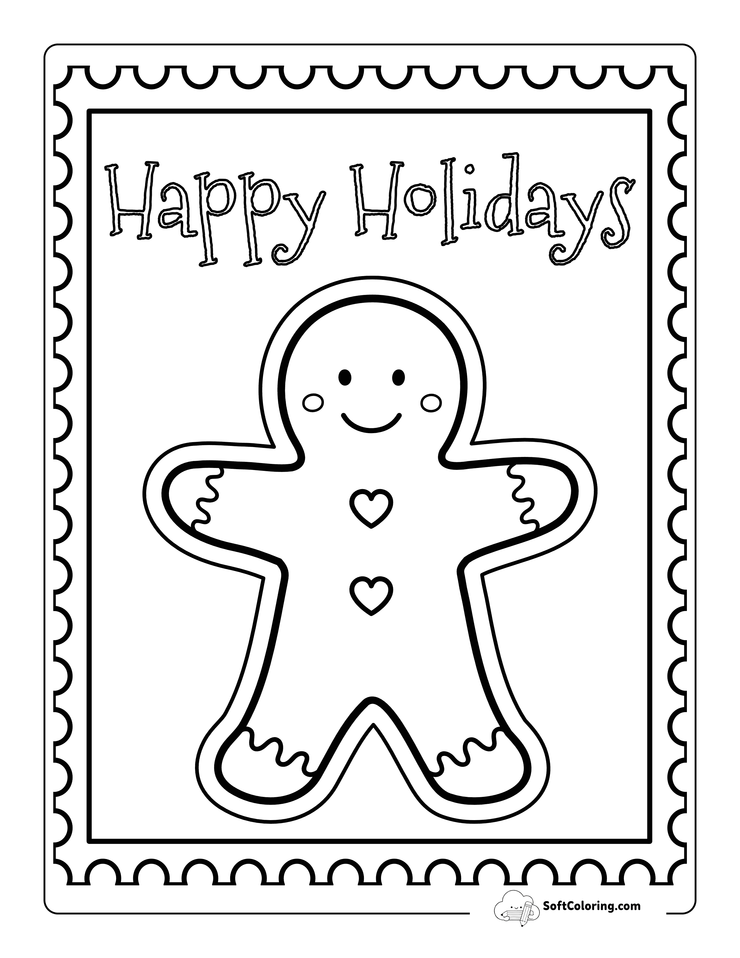 Gingerbread Man "Happy Holidays" Coloring Sheet