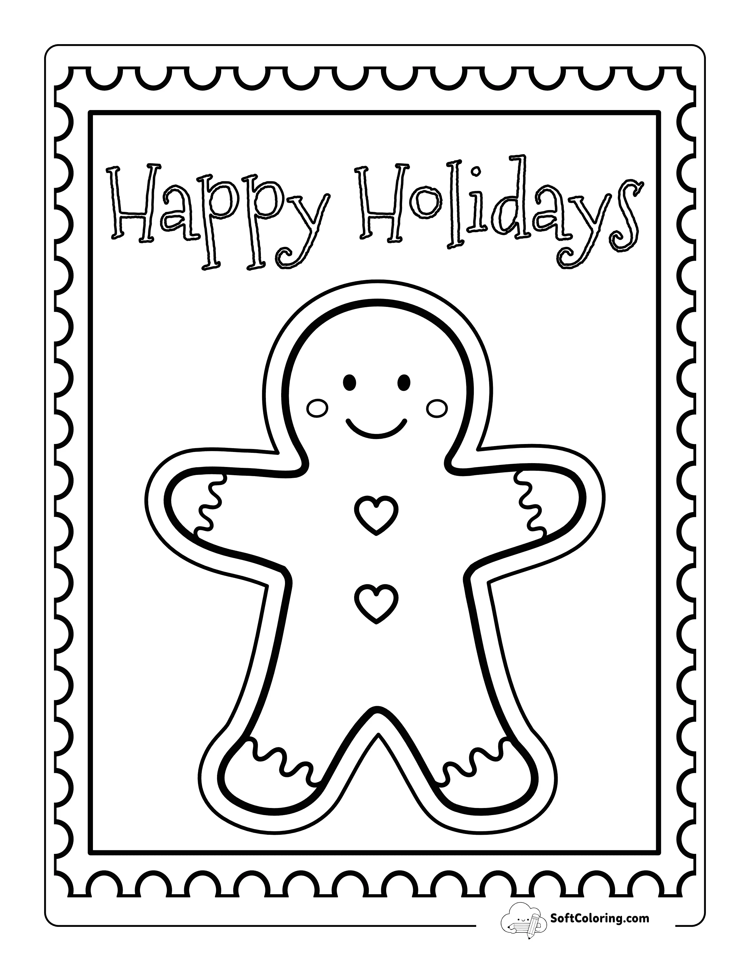 Gingerbread Man "Happy Holidays" Coloring Sheet