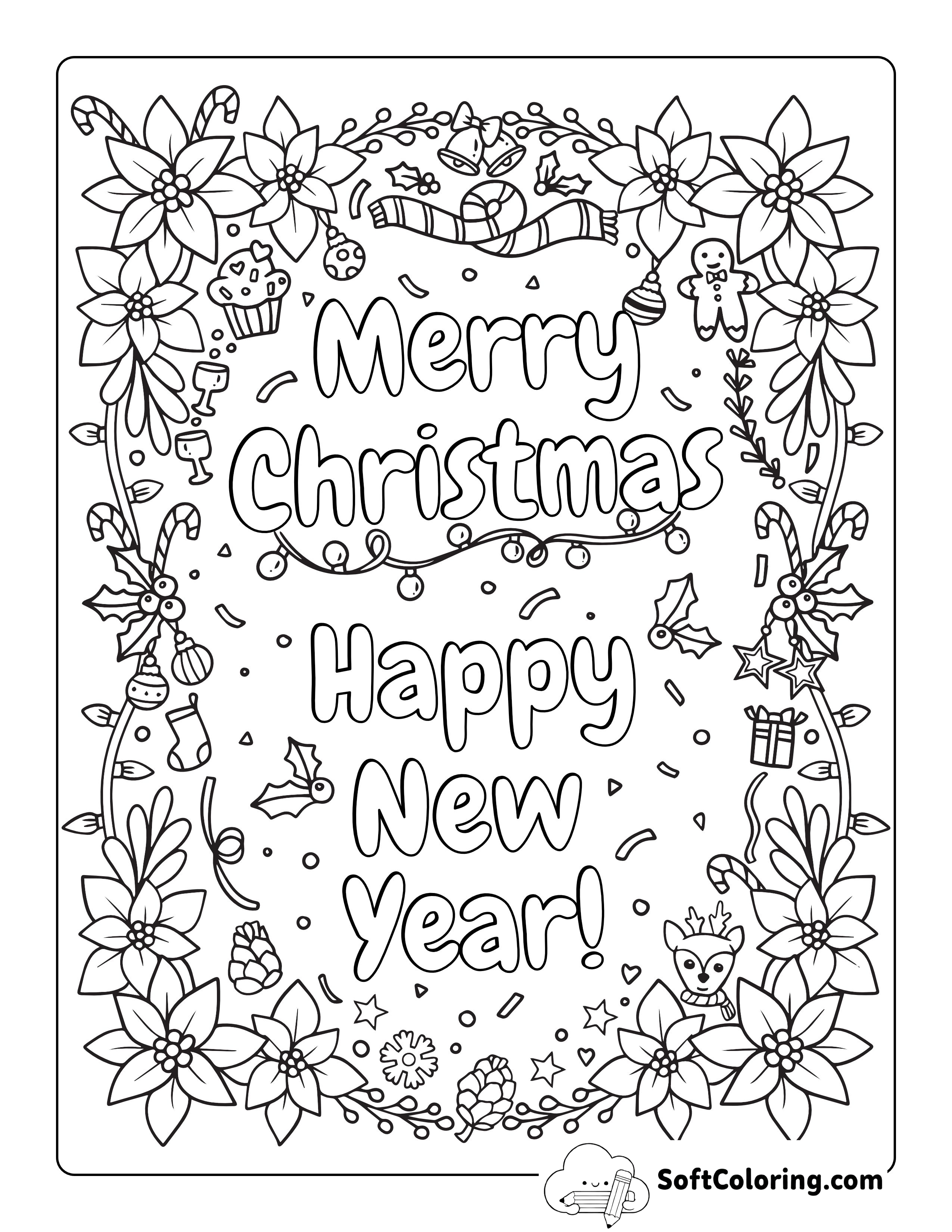 "Merry Christmas" Doodle to Color