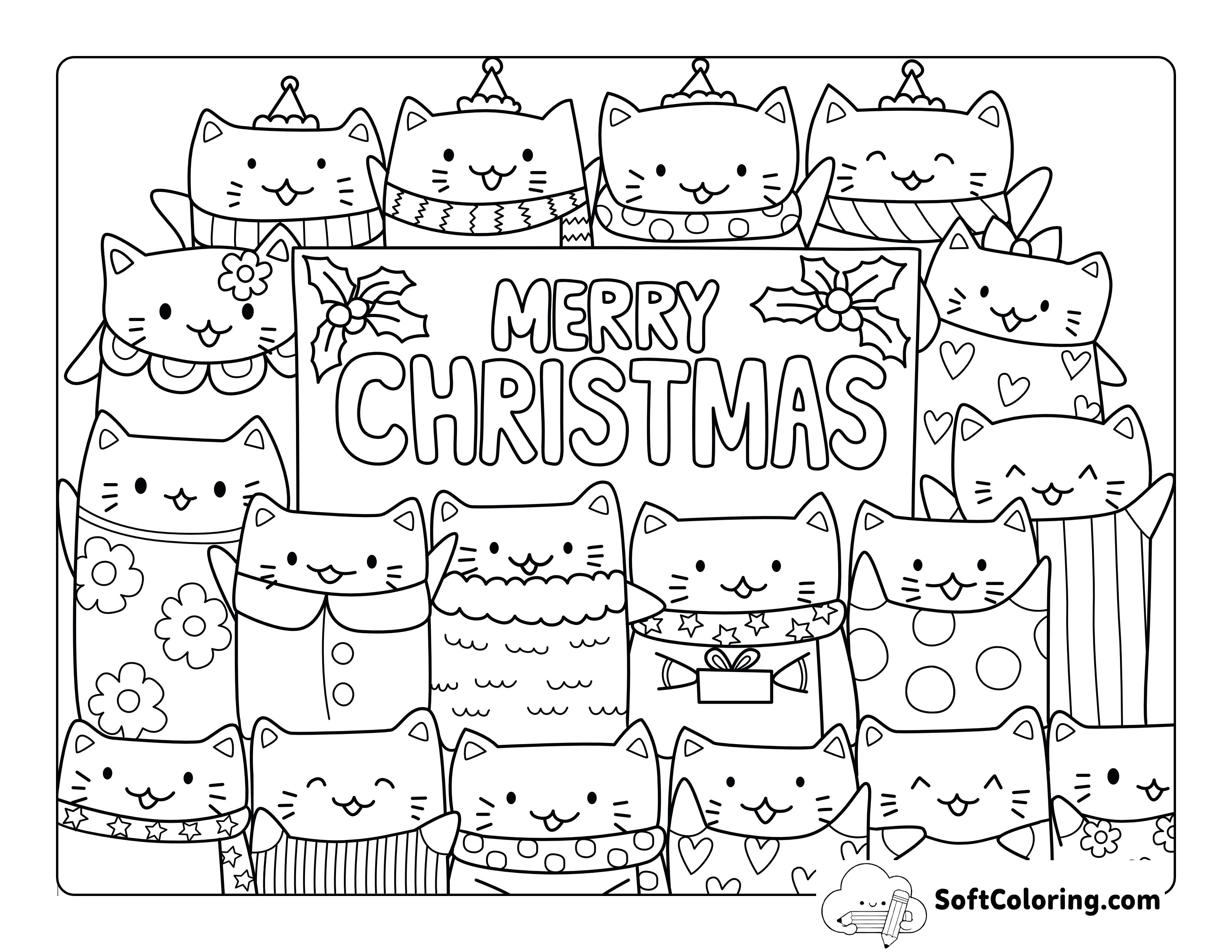 Cute Cats Christmas Coloring Page