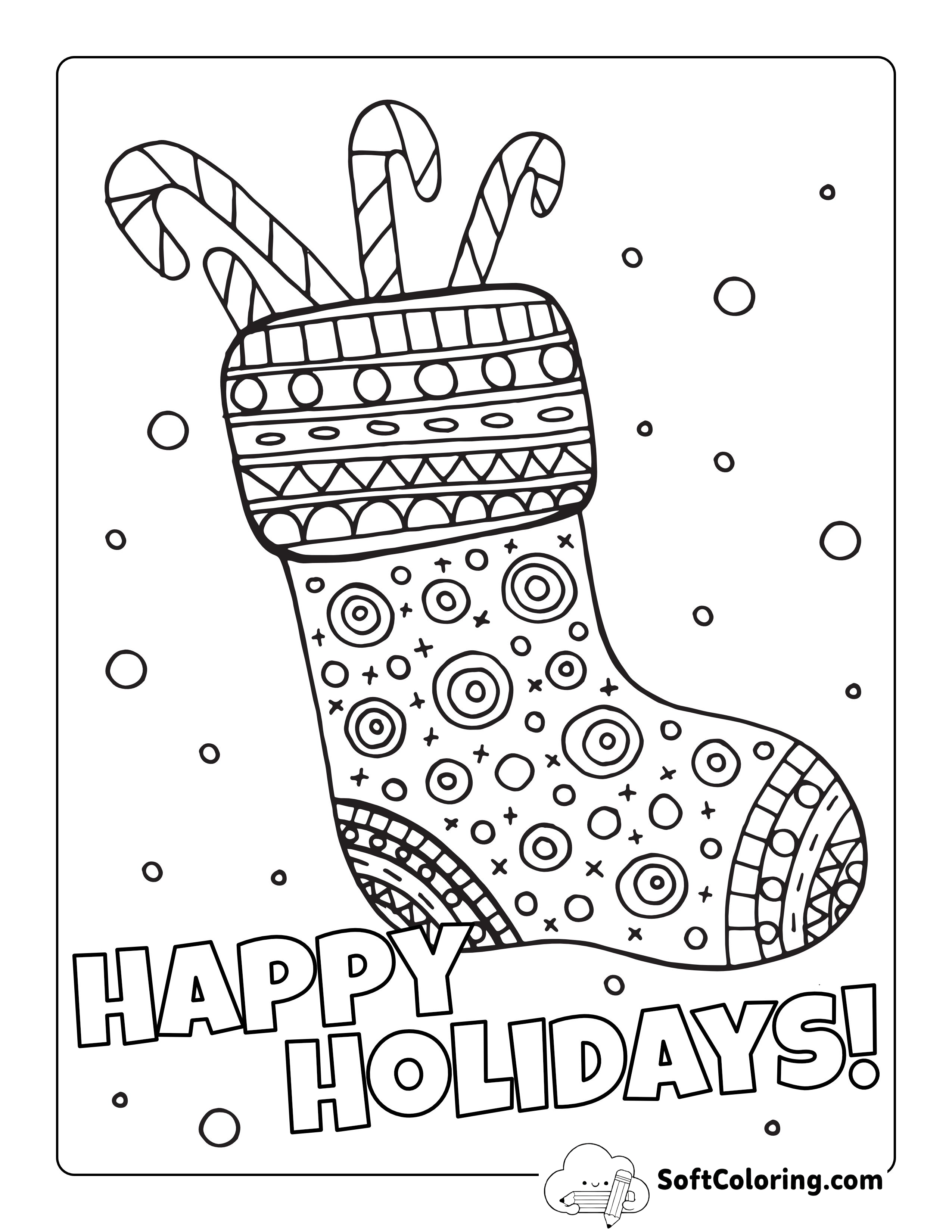 "Happy Holidays" Stocking Doodle Coloring Sheet