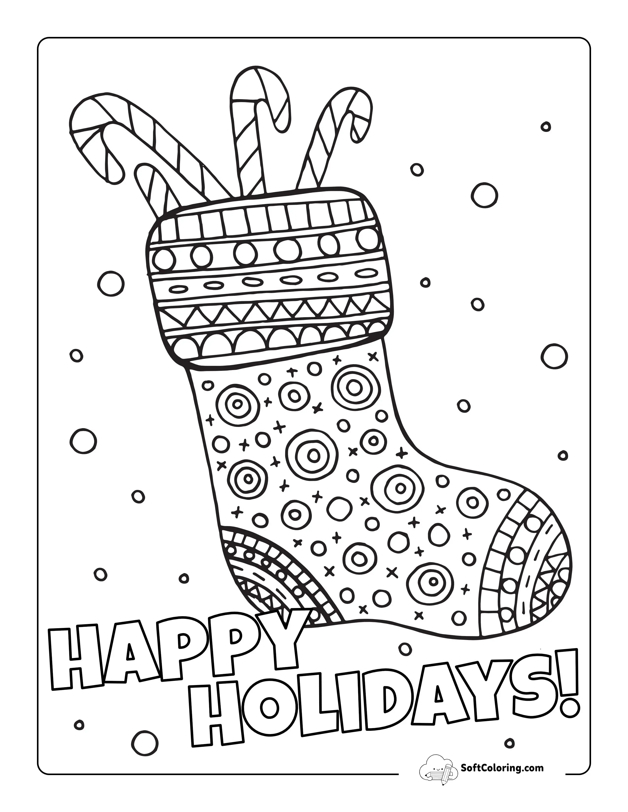 "Happy Holidays" Stocking Doodle Coloring Sheet