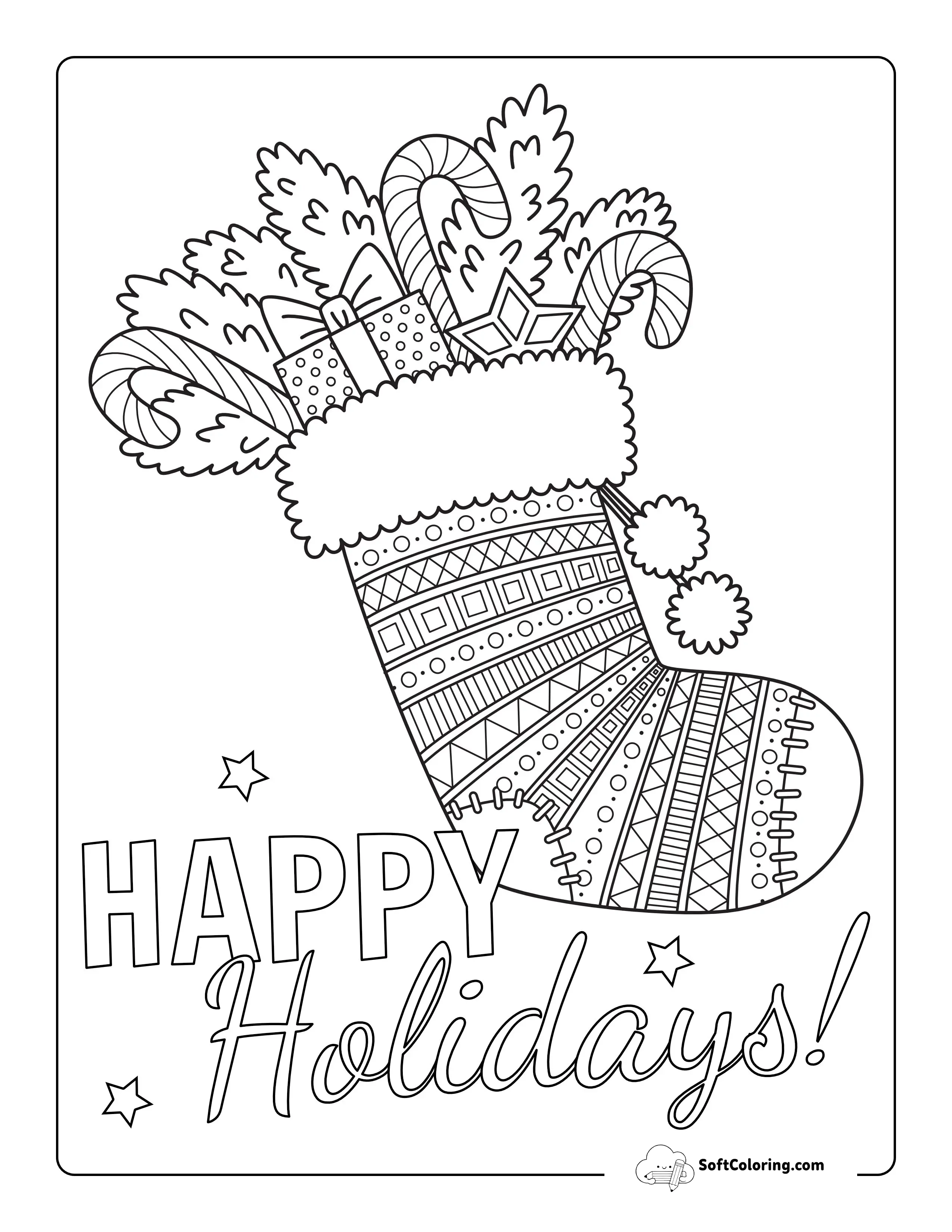 Filled Christmas Stocking Coloring Sheet