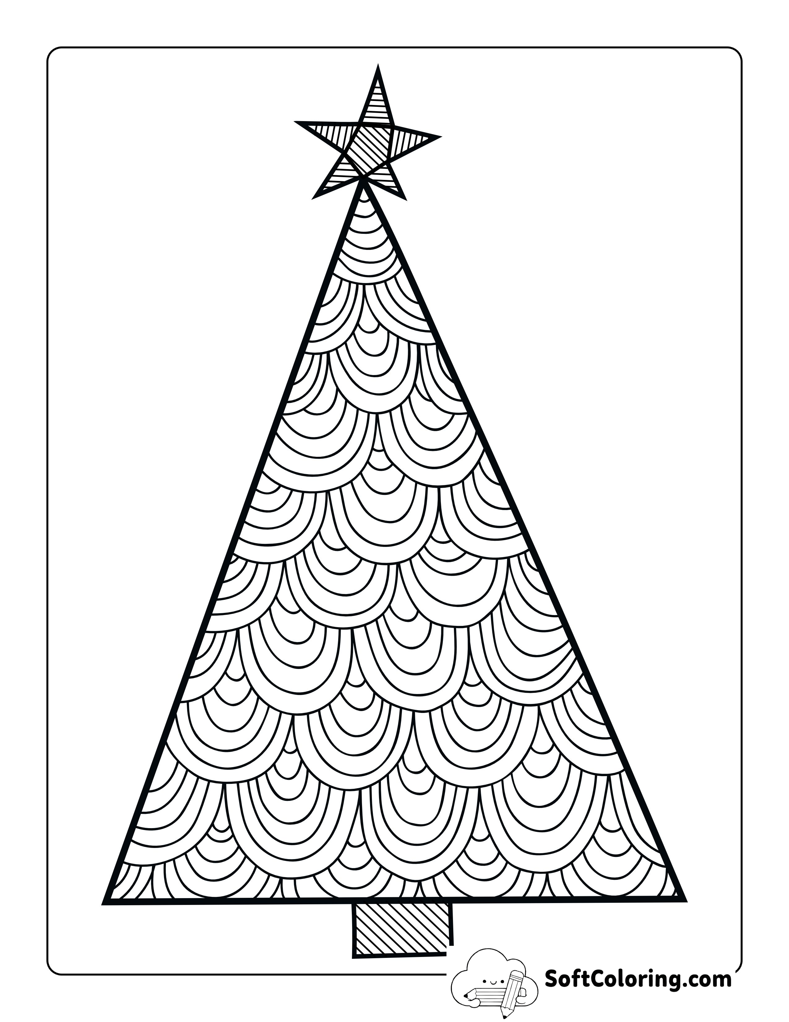 Patterned Christmas Tree Coloring Sheet for Teens