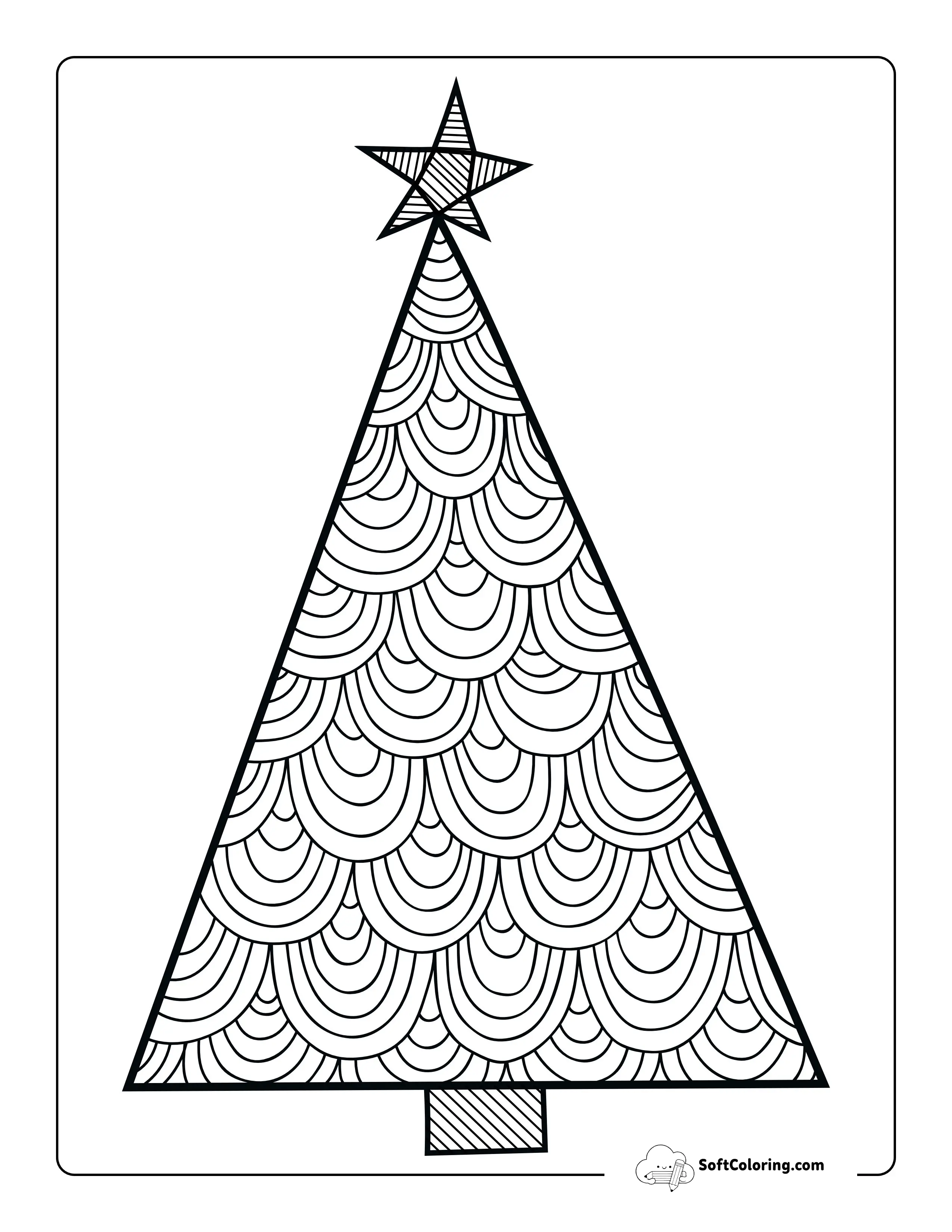 Patterned Christmas Tree Coloring Sheet For Teens