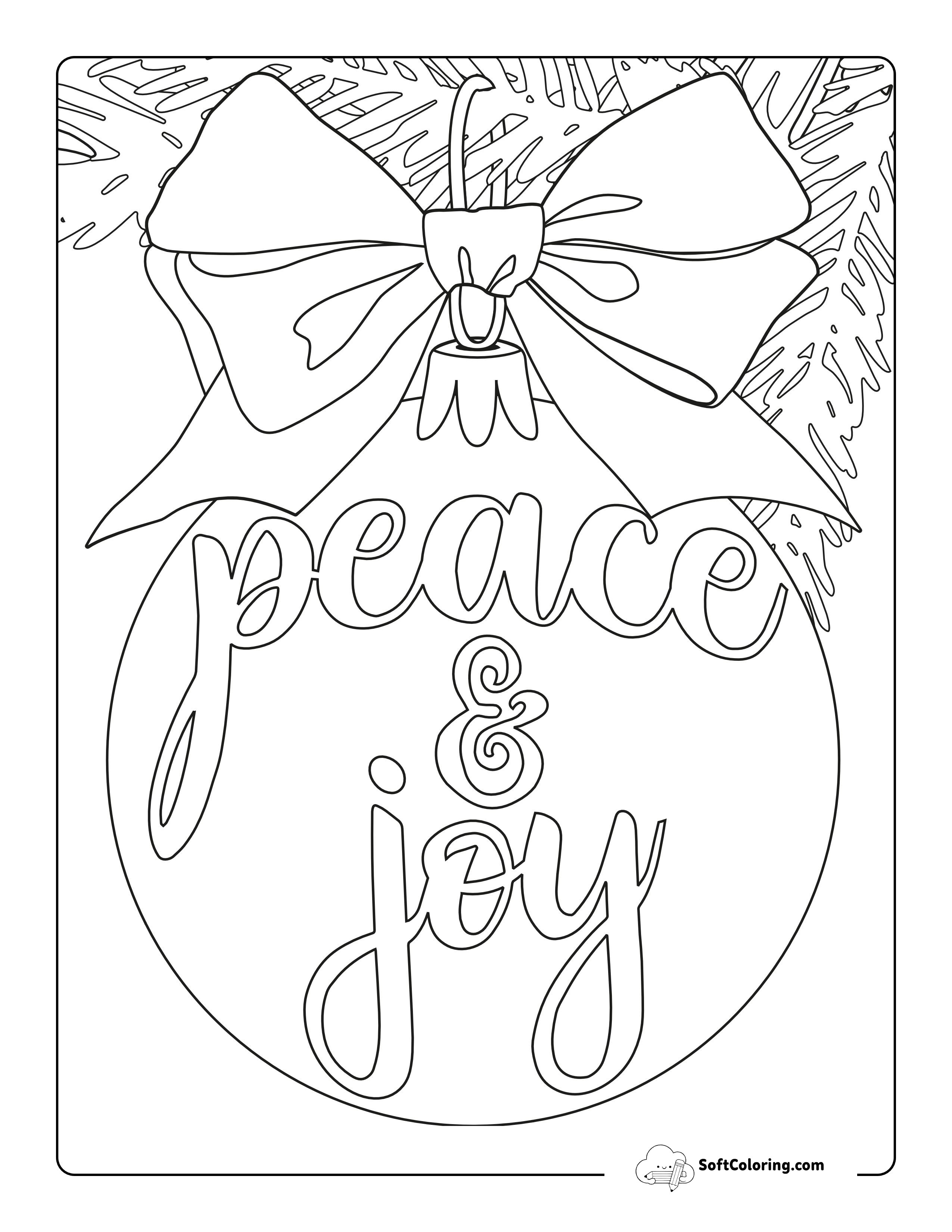 "Peace & Joy" Christmas Ornaments Coloring Page
