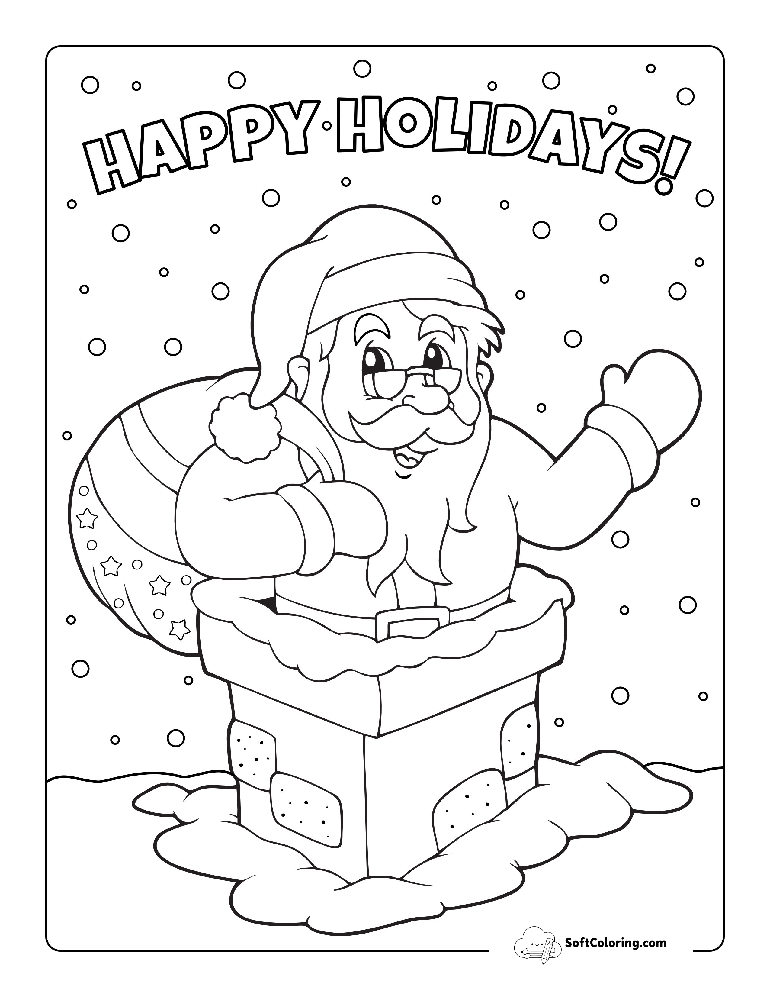Santa In Chimney Coloring Sheet