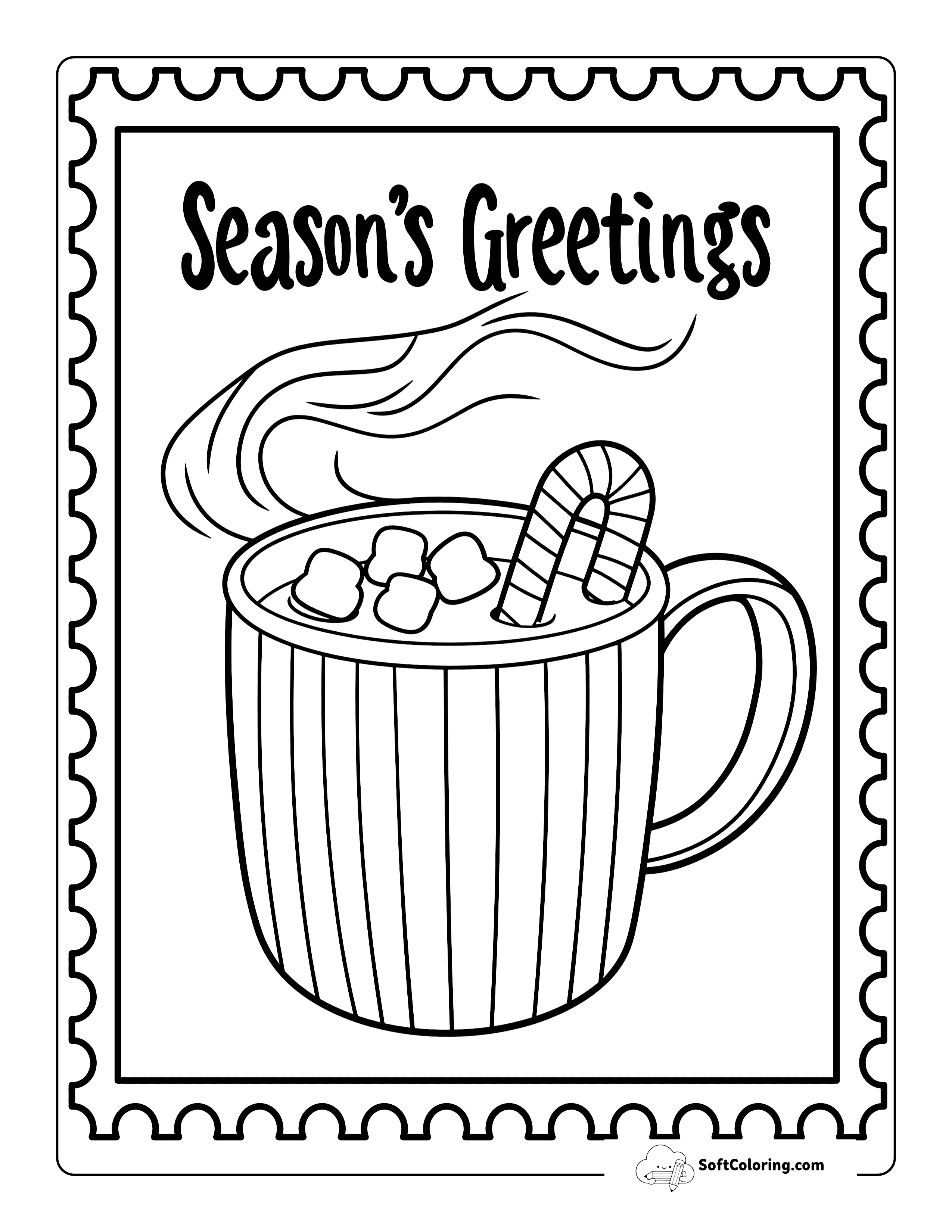 Hot Cocoa "Season's Greetings" Coloring Page