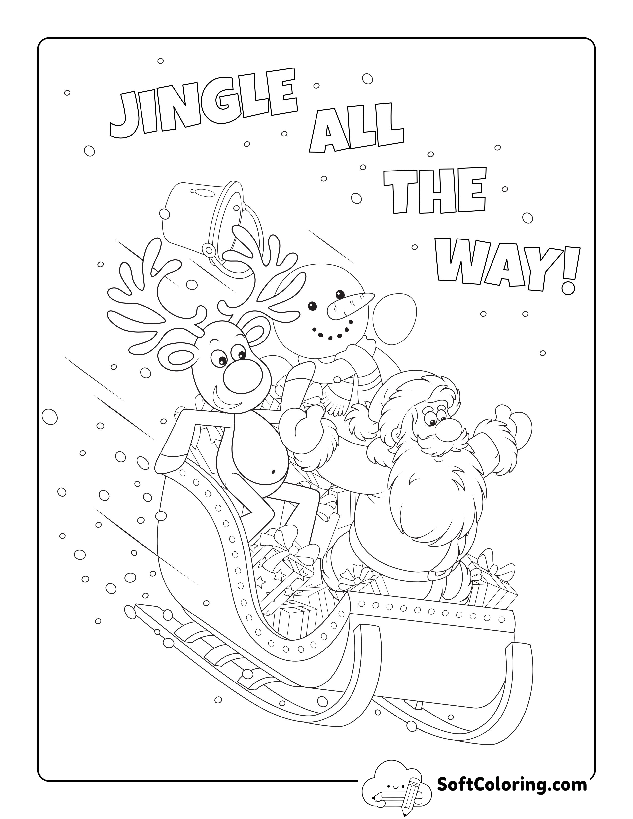 Cute Santa Sleigh-ride Coloring Page
