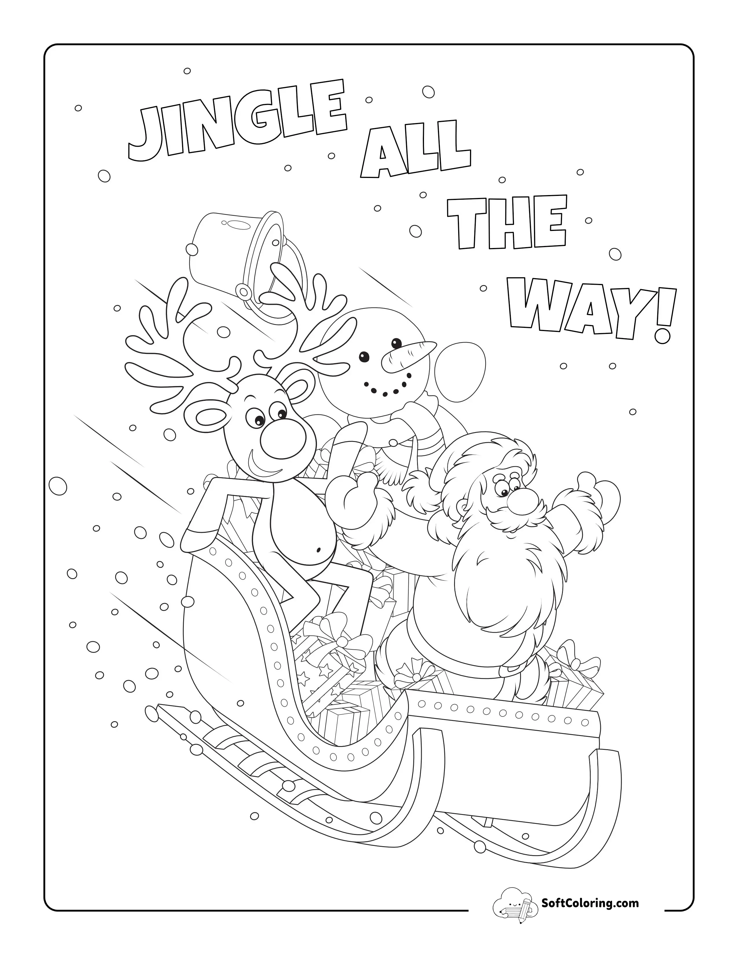 Cute Santa Sleigh-Ride Coloring Page