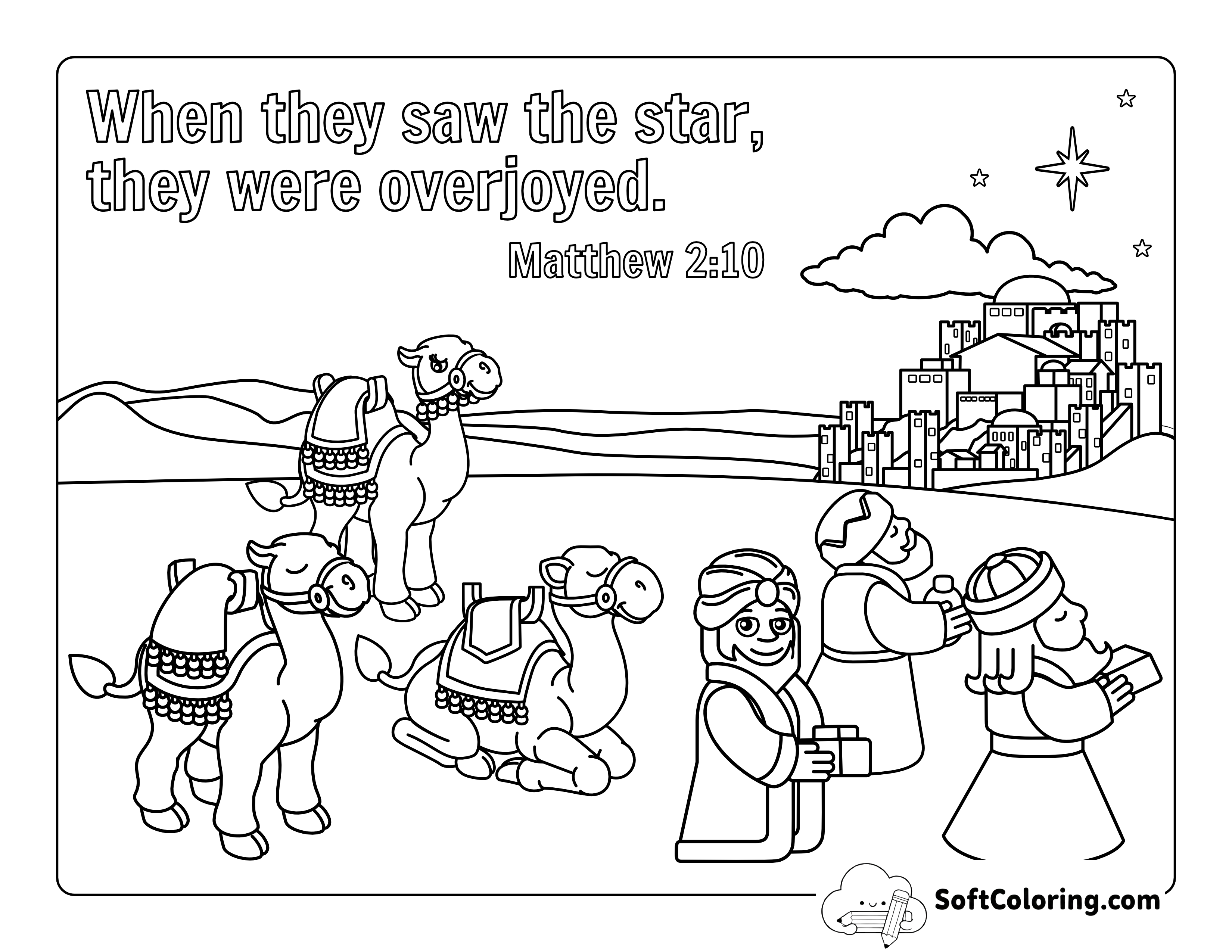 The Three Kings with Camels Coloring Page
