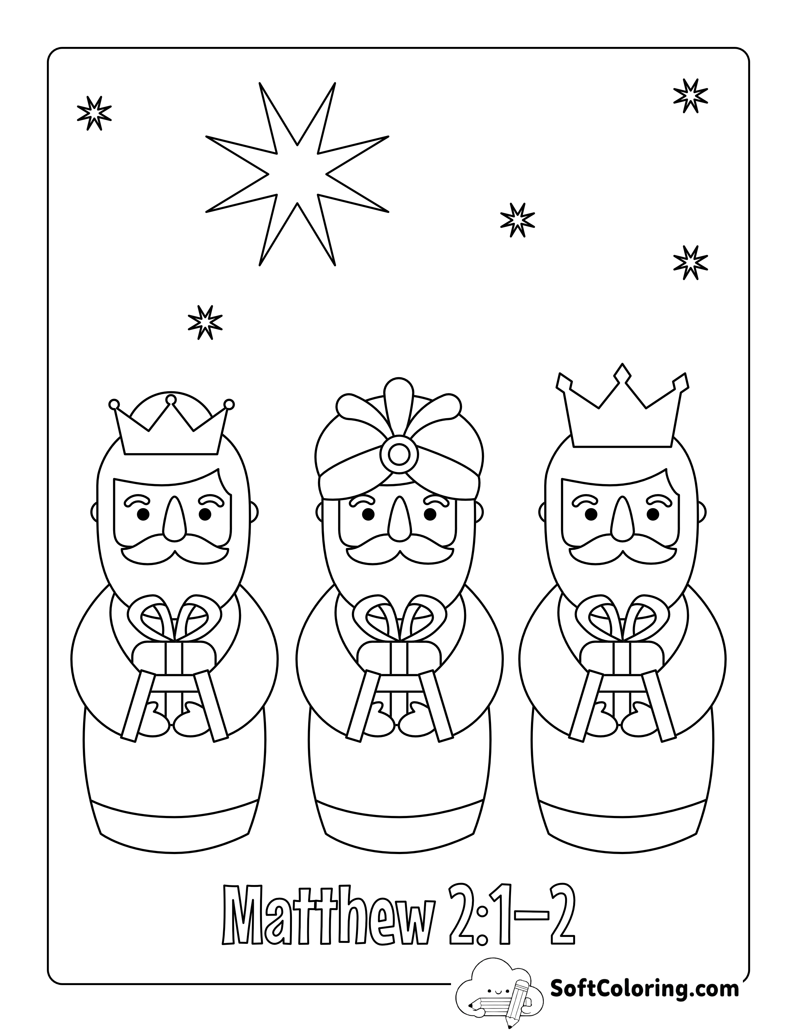 3 Kings & Christmas Star Coloring Page
