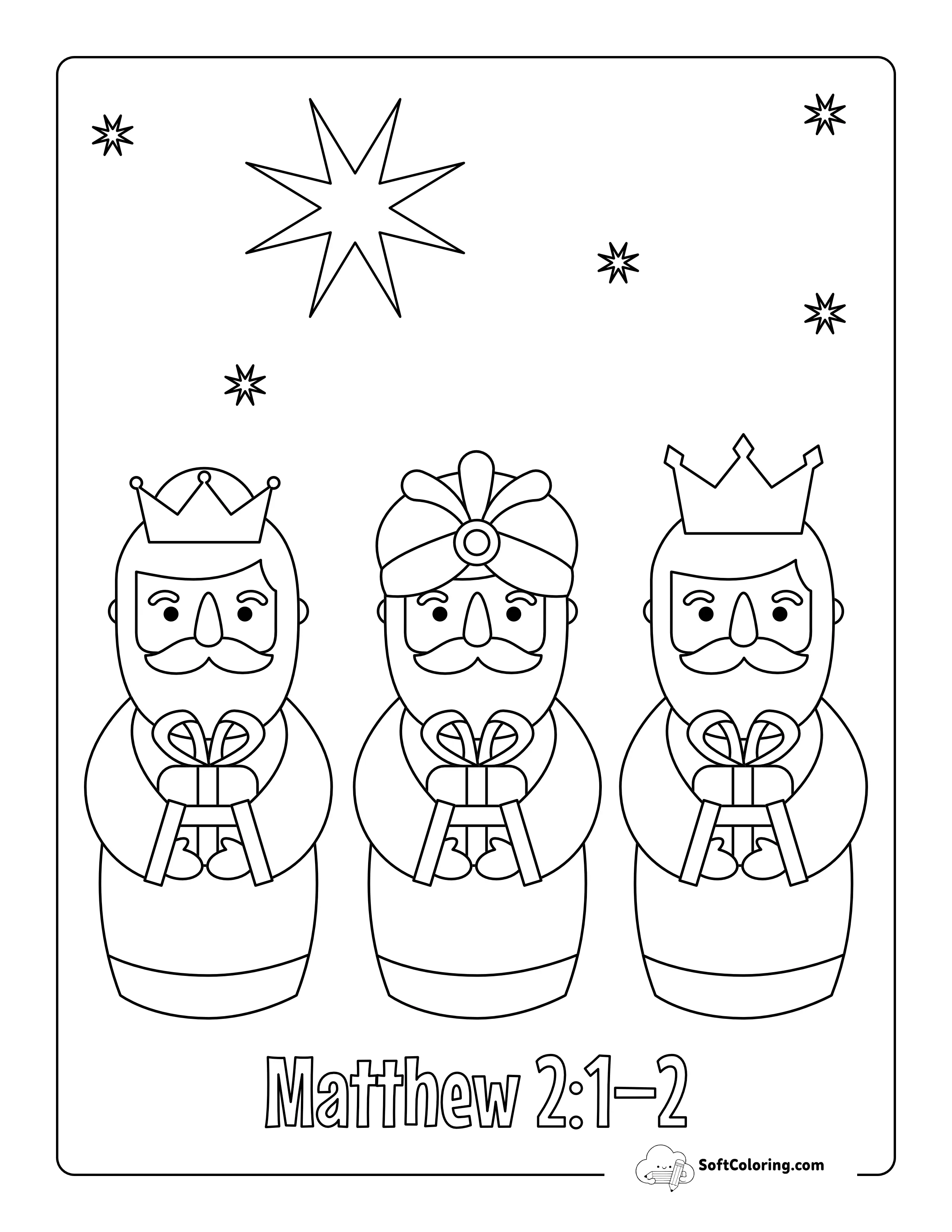 Simple Three Wise Men Nativity Drawing To Color