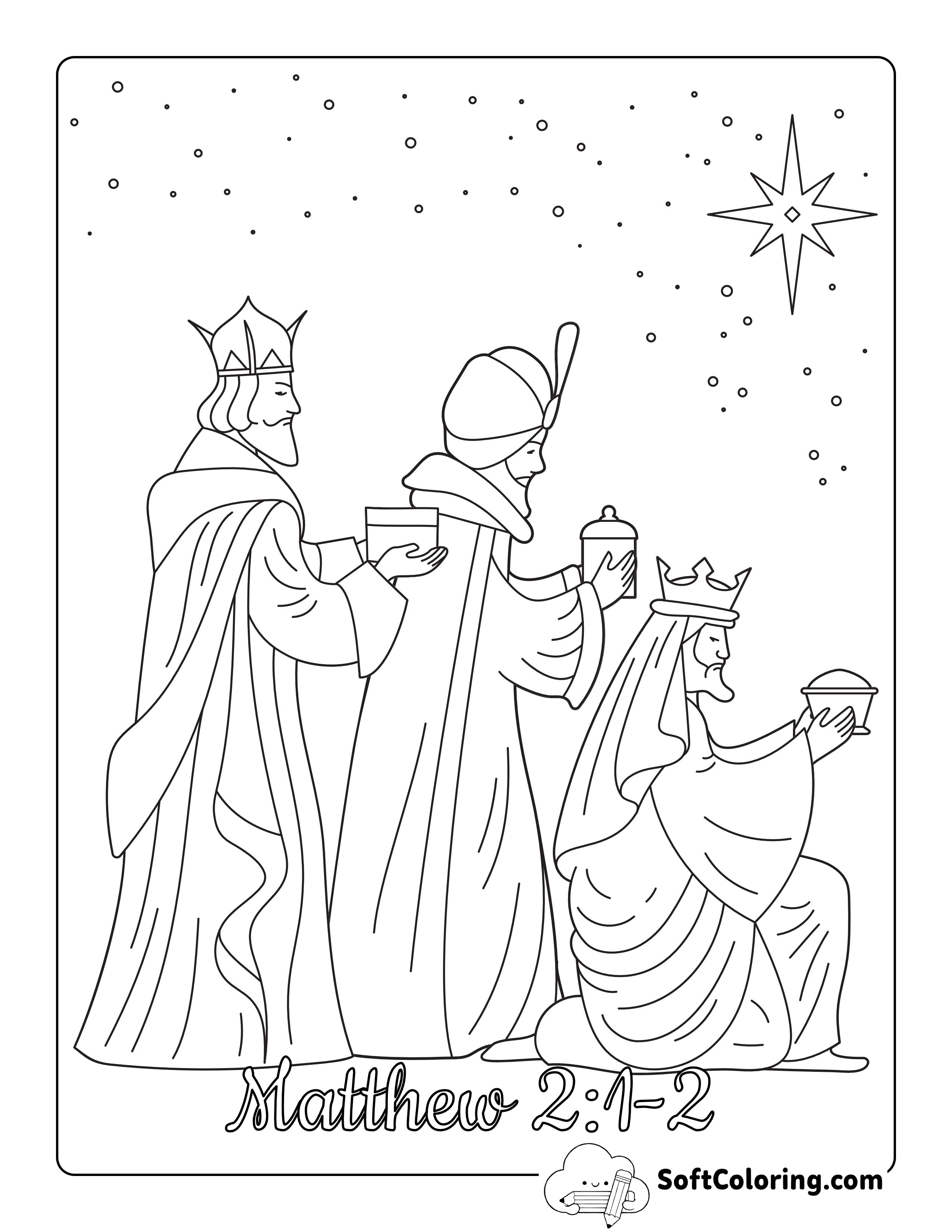 Three Kings with Gifts Coloring Page
