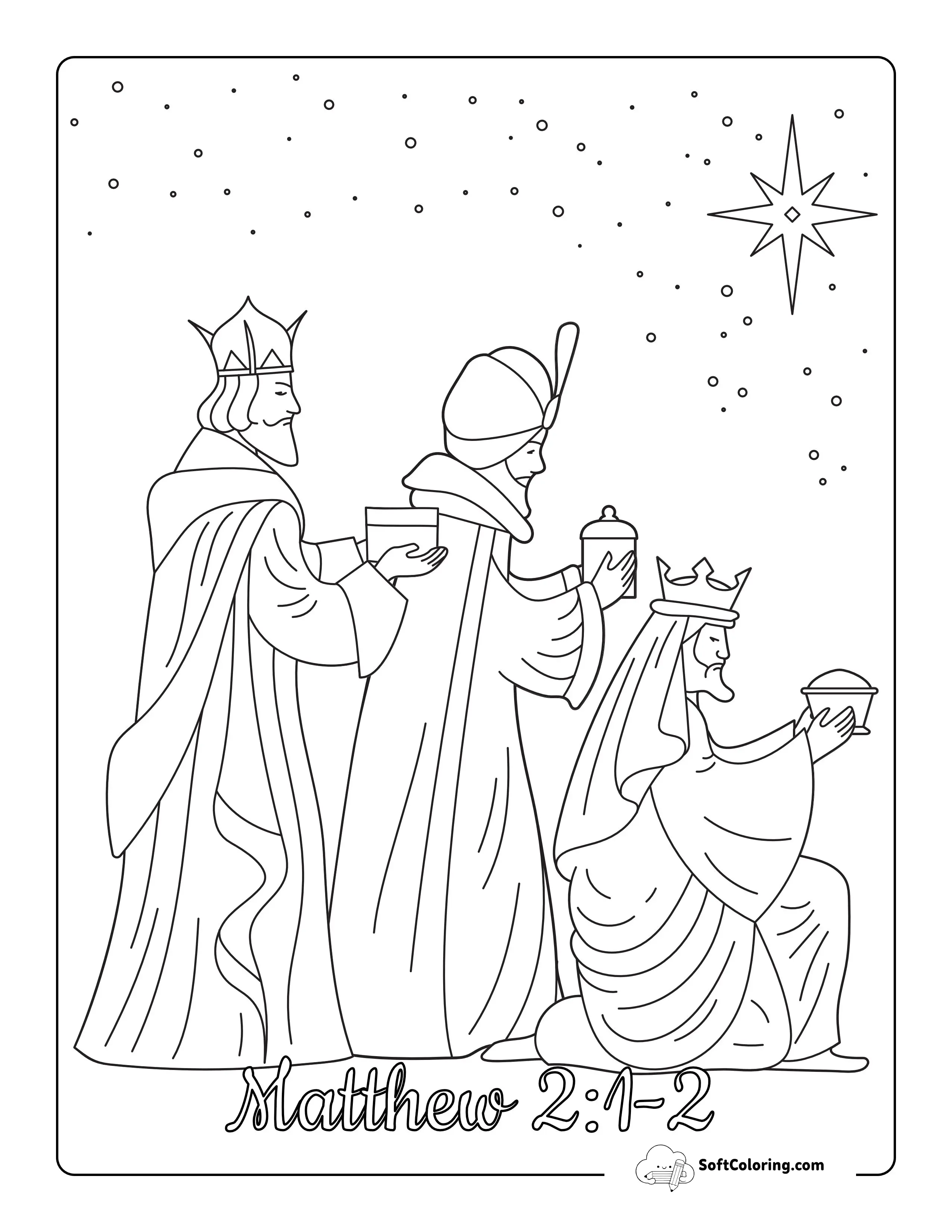 "Matthew 2:1-2" Biblical Wise Men Nativity Picture To Color
