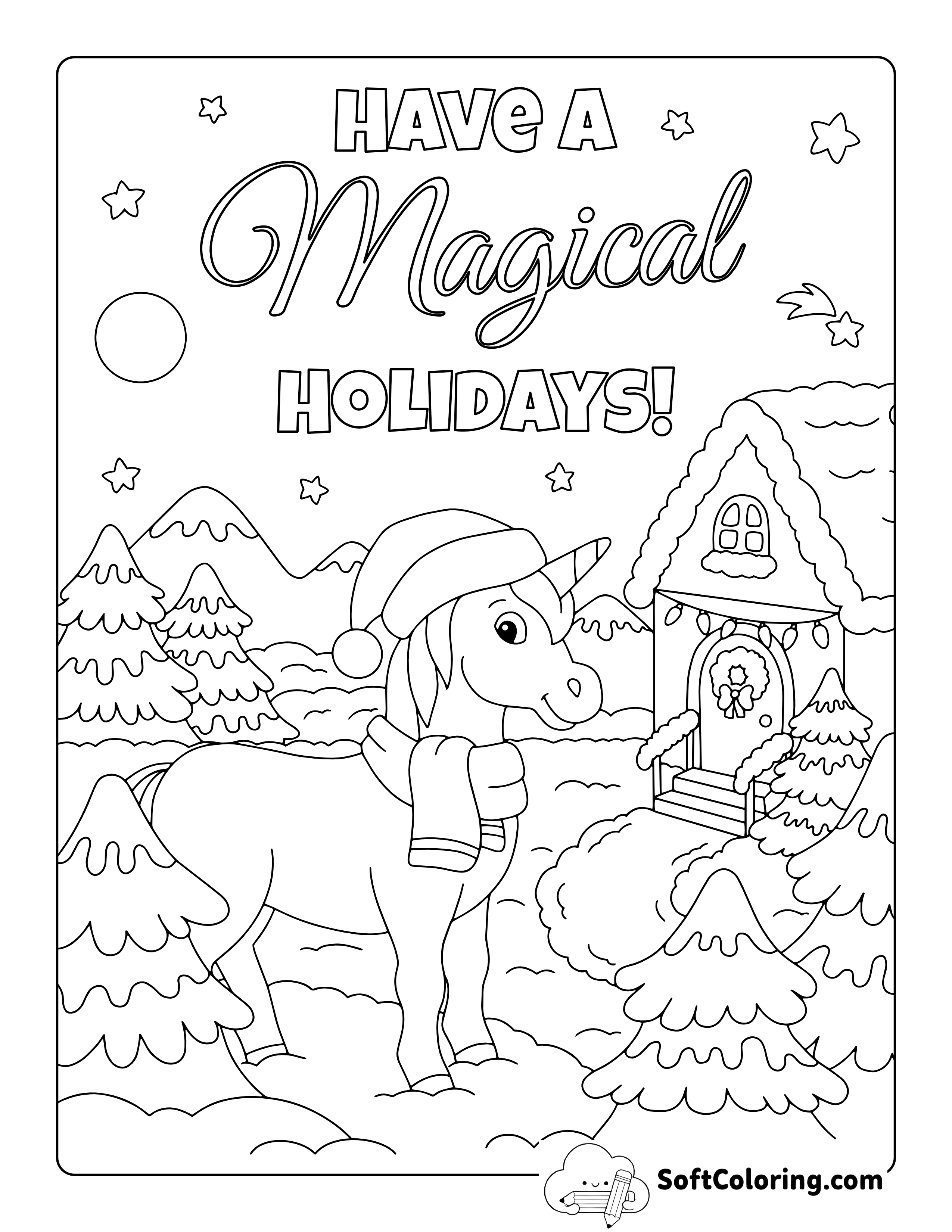 Winter Unicorn Coloring Page for Kids