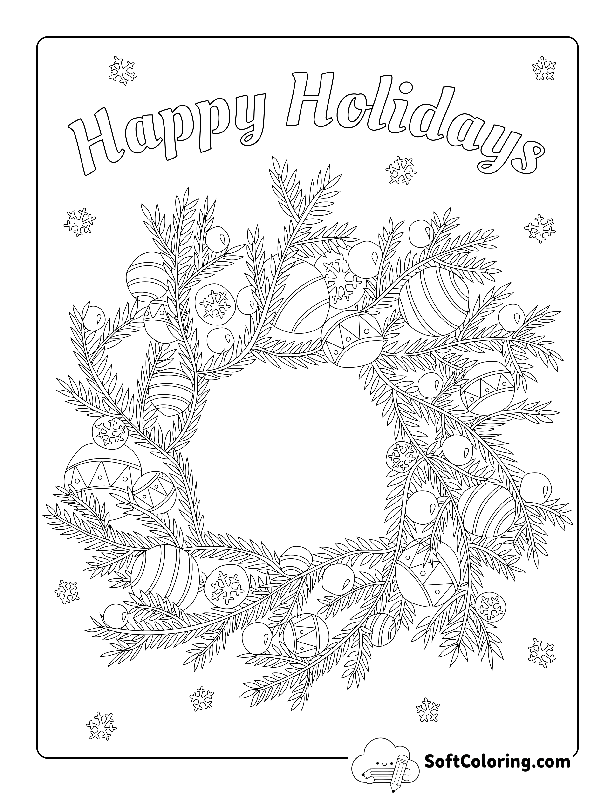 Holiday Wreath Coloring Page for Adults