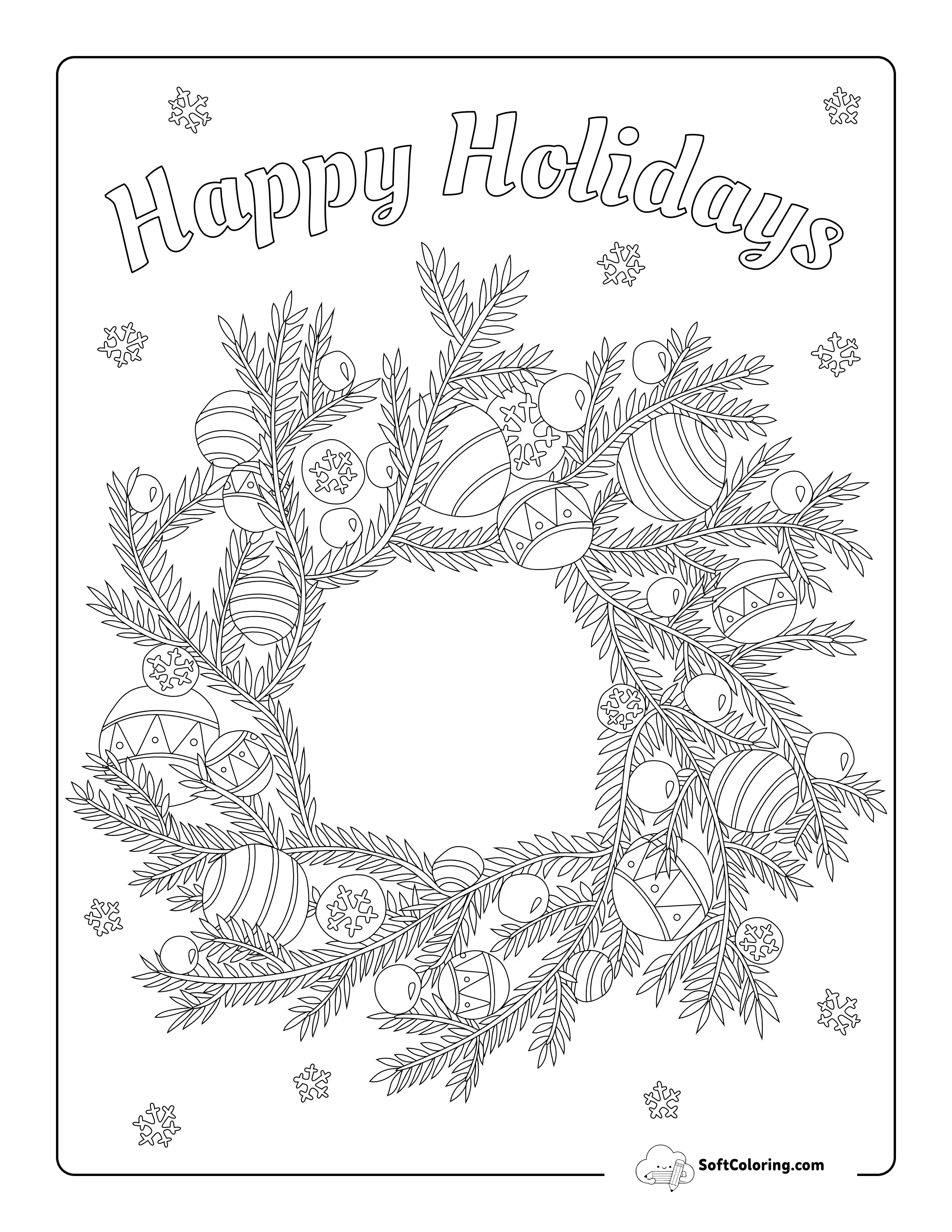 Holiday Wreath With Snowflakes Coloring Page For Adults