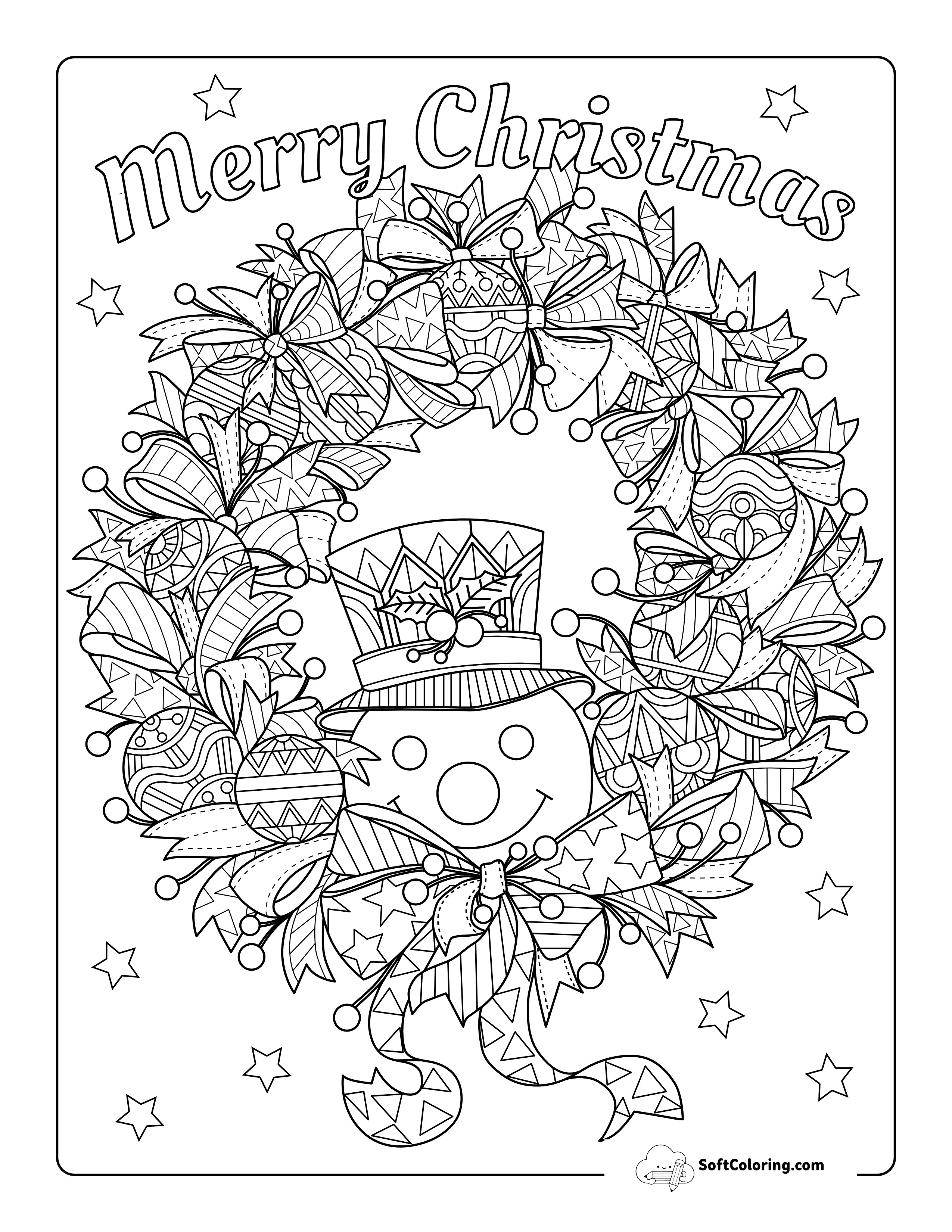 Christmas Wreath Adult Coloring Sheet