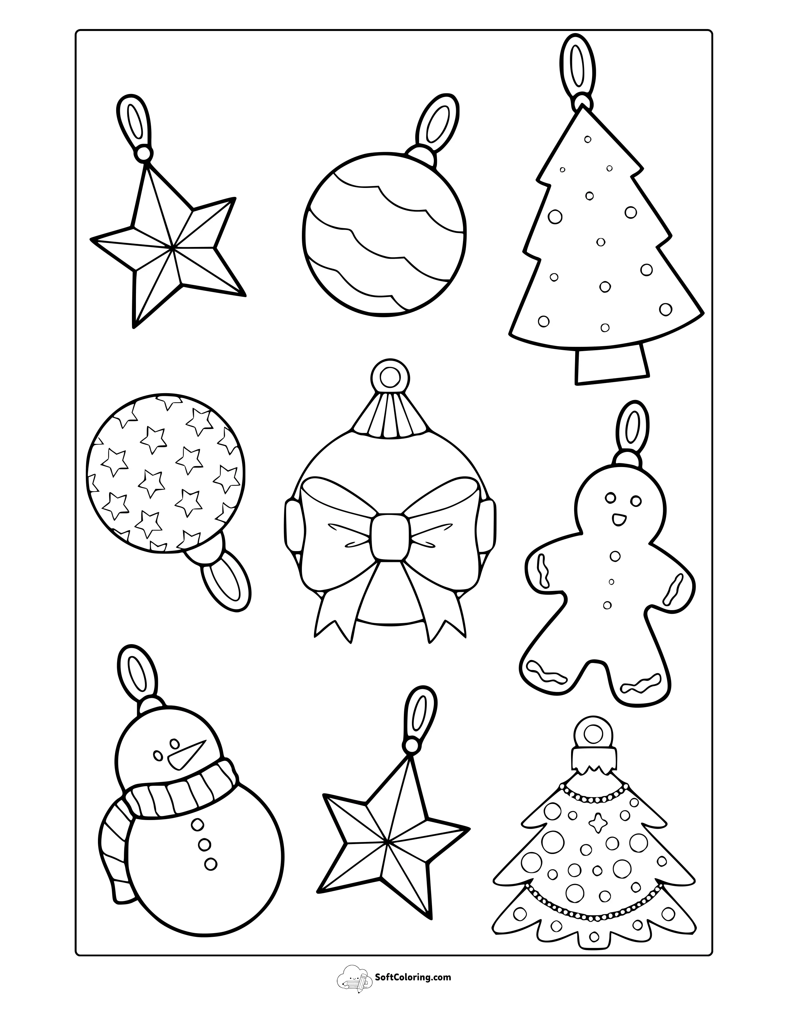 Free Printable Christmas Ornaments Coloring Sheet