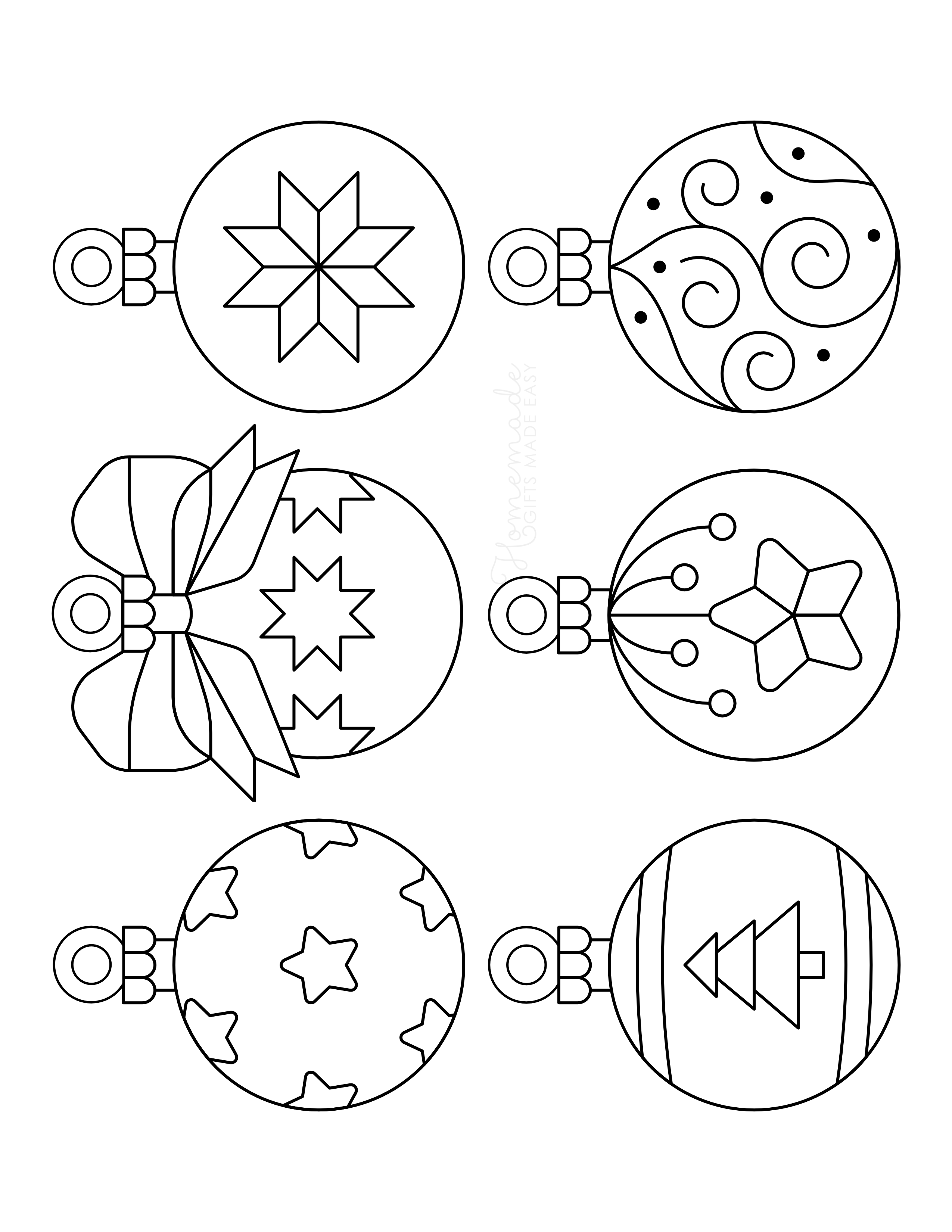 Printable Christmas Ornaments To Color (Stars, Tree, Swirls)