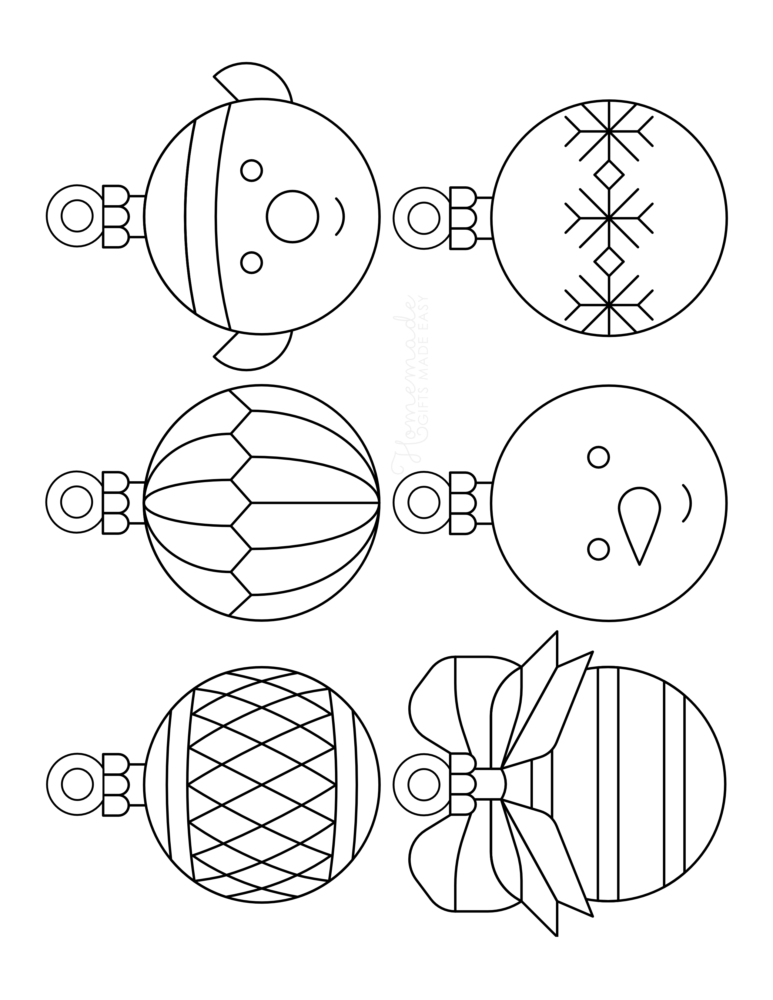 Cute Christmas Baubles Template To Color