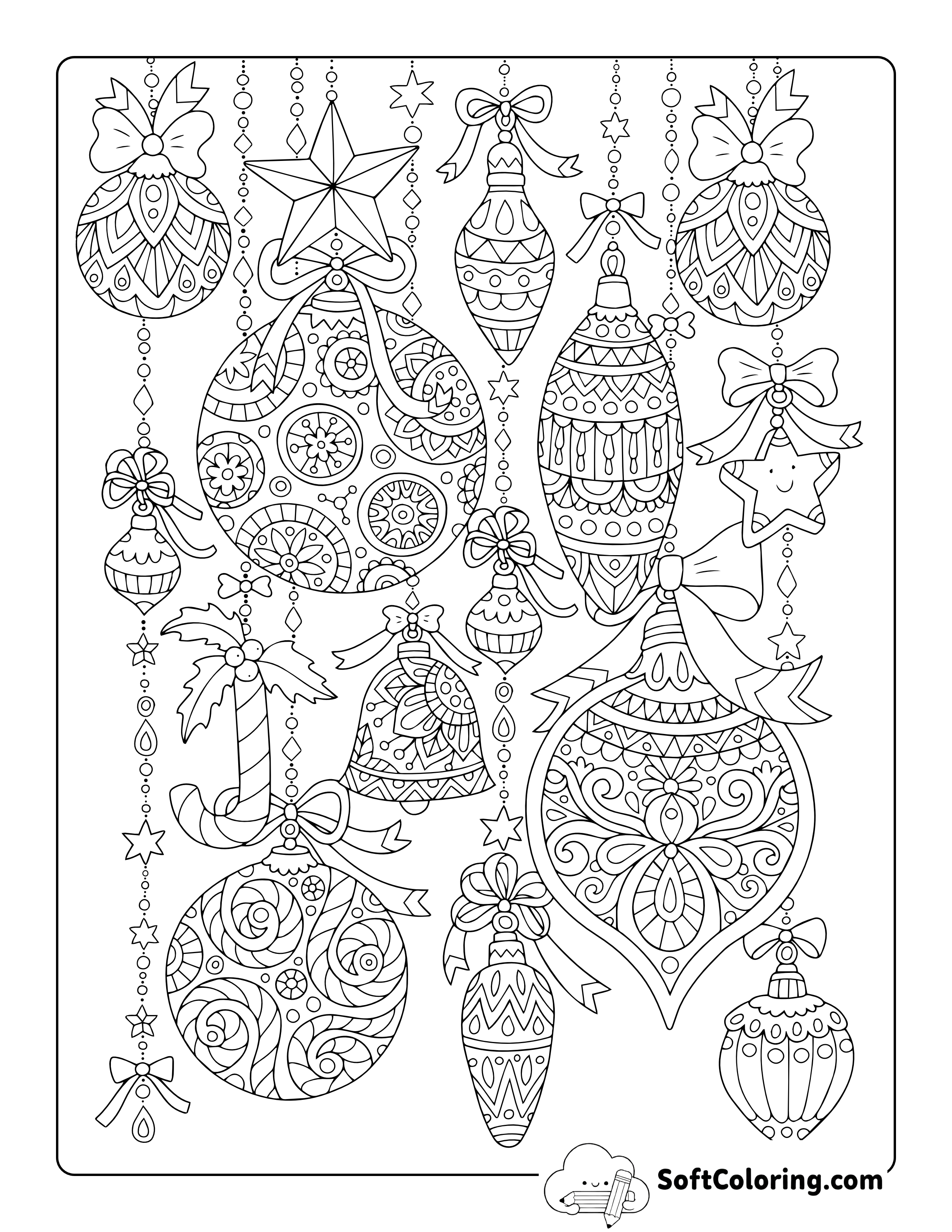 Christmas Ornaments Coloring Page for Adults