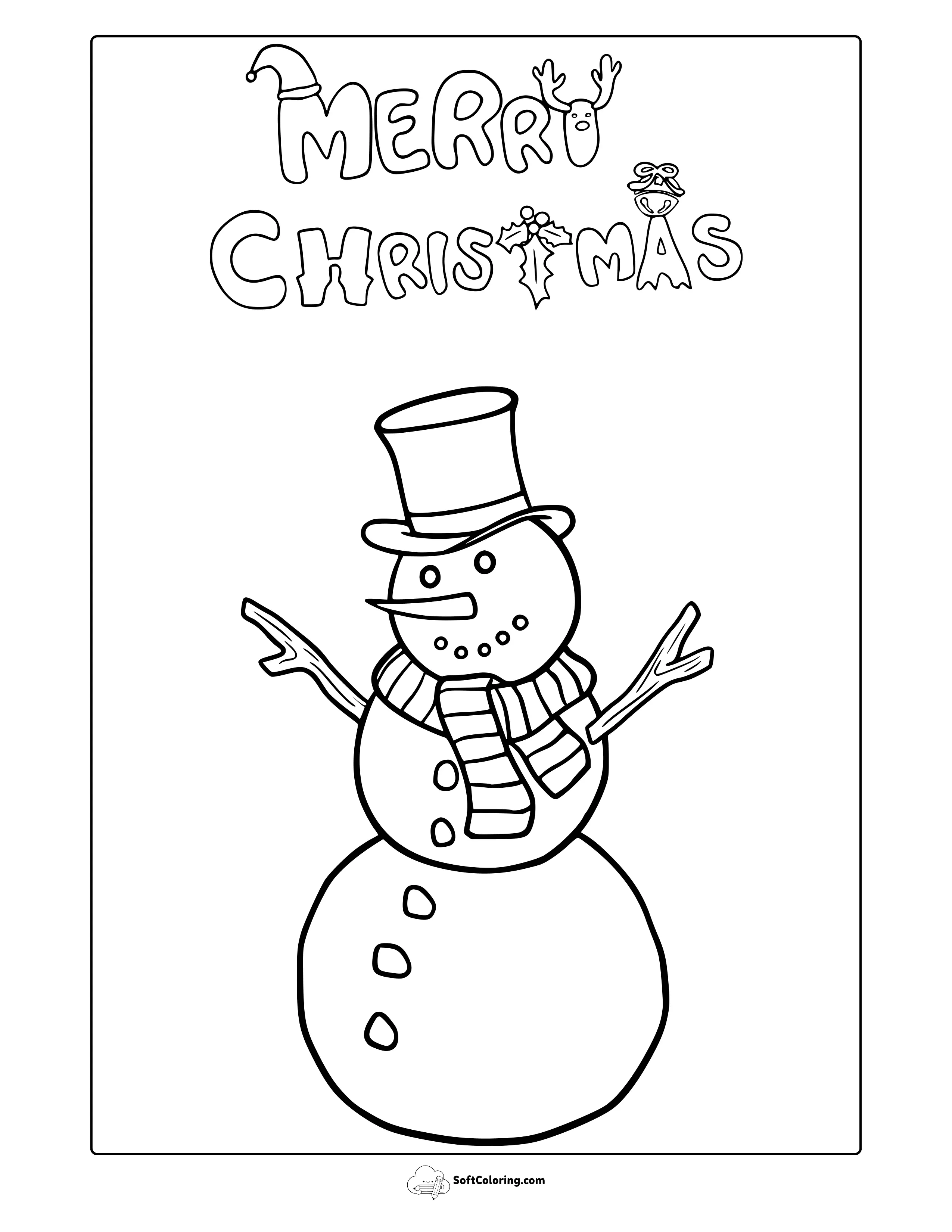 Merry Christmas Snowman With Top Hat Coloring Page