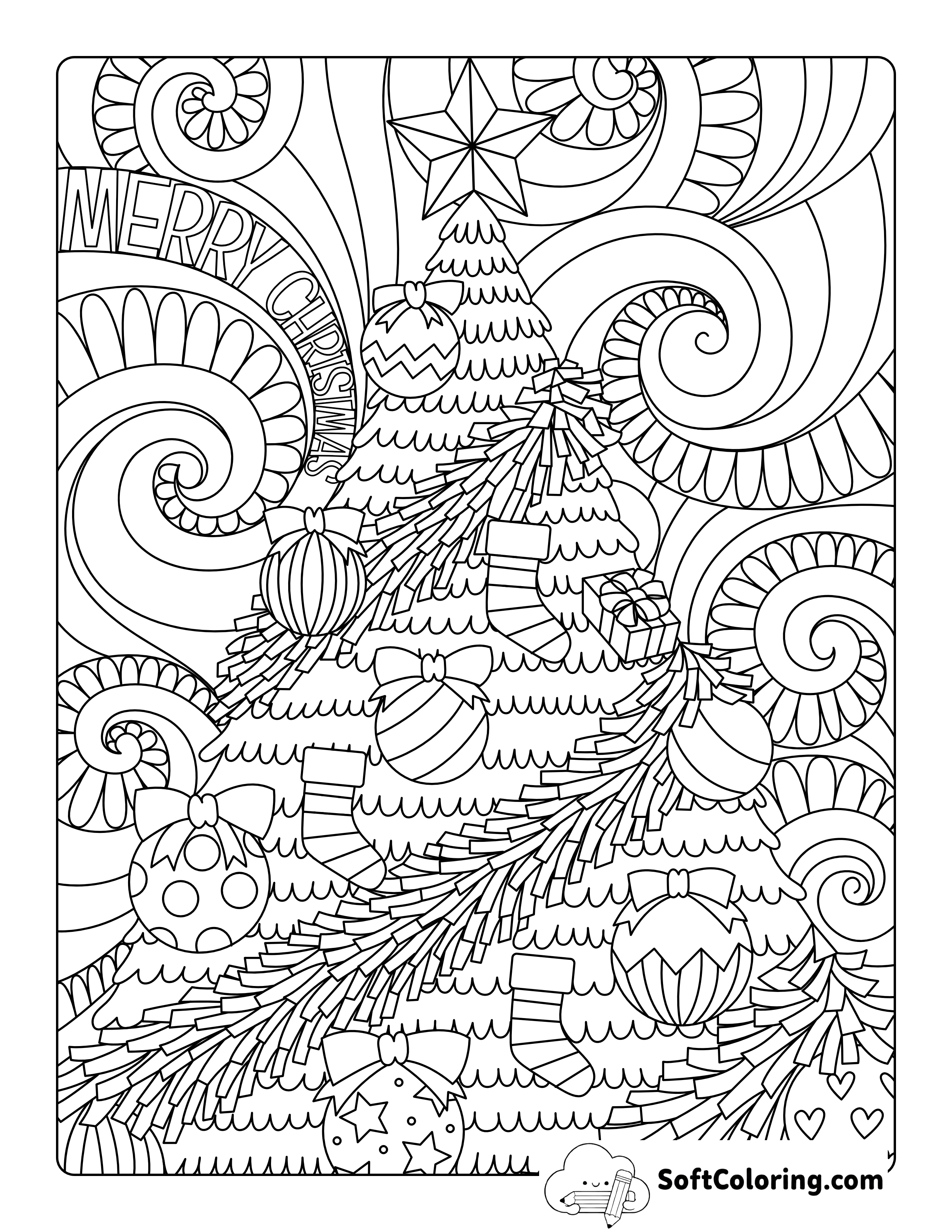 Christmas Tree Coloring Page for Adults