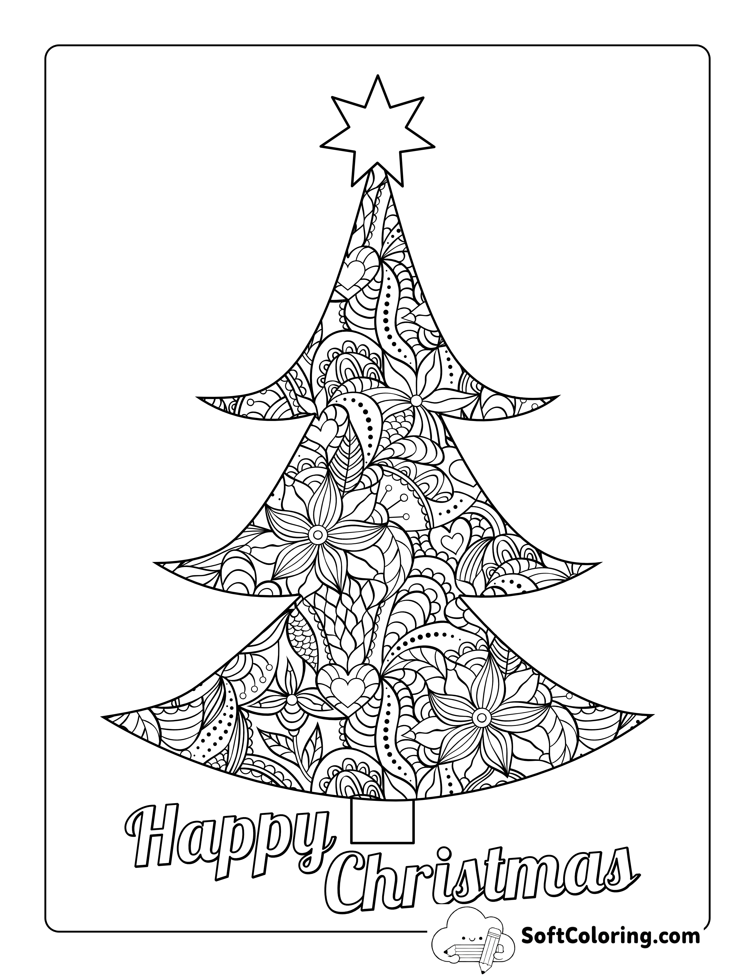 Fancy Christmas Tree Coloring Page for Adults