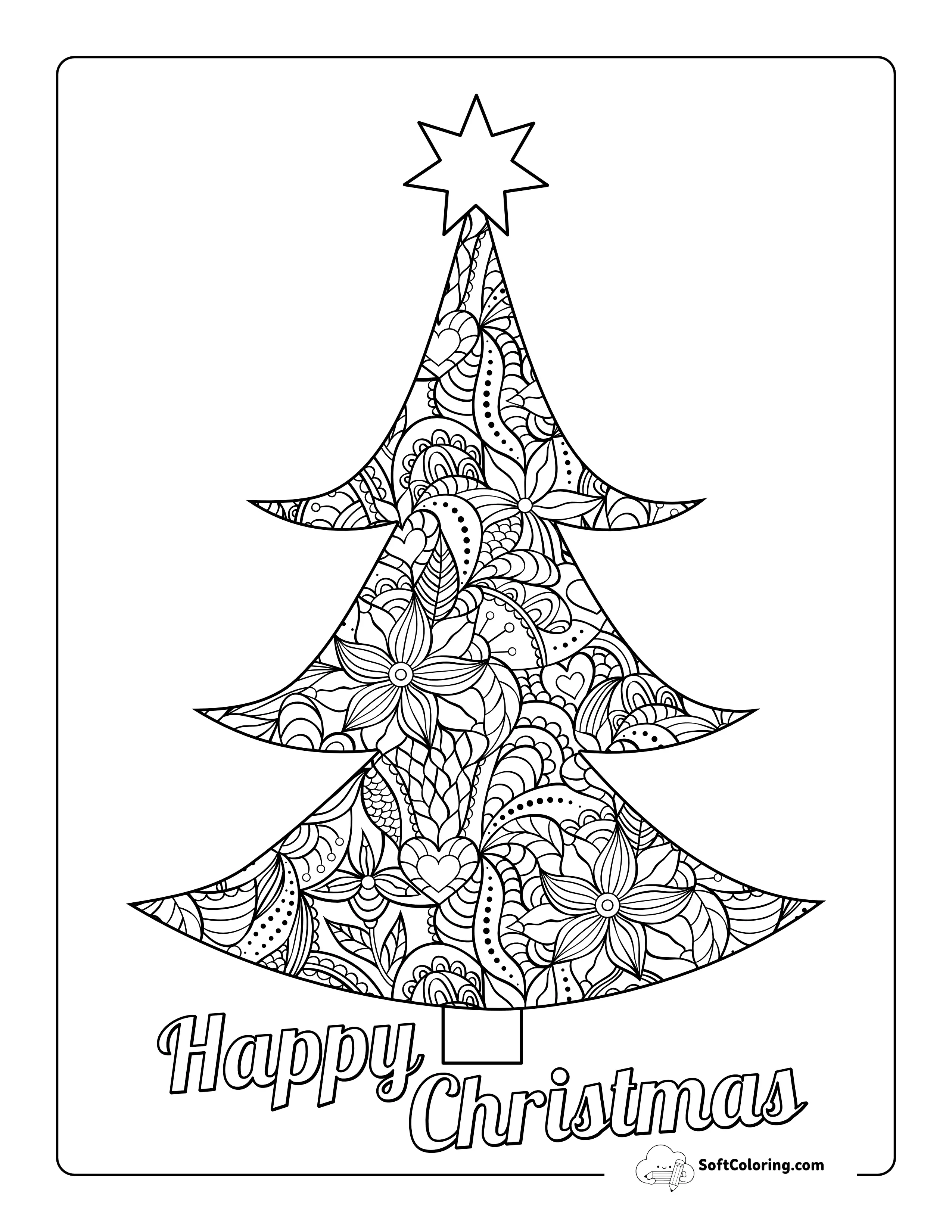 Fancy Christmas Tree Coloring Page For Adults