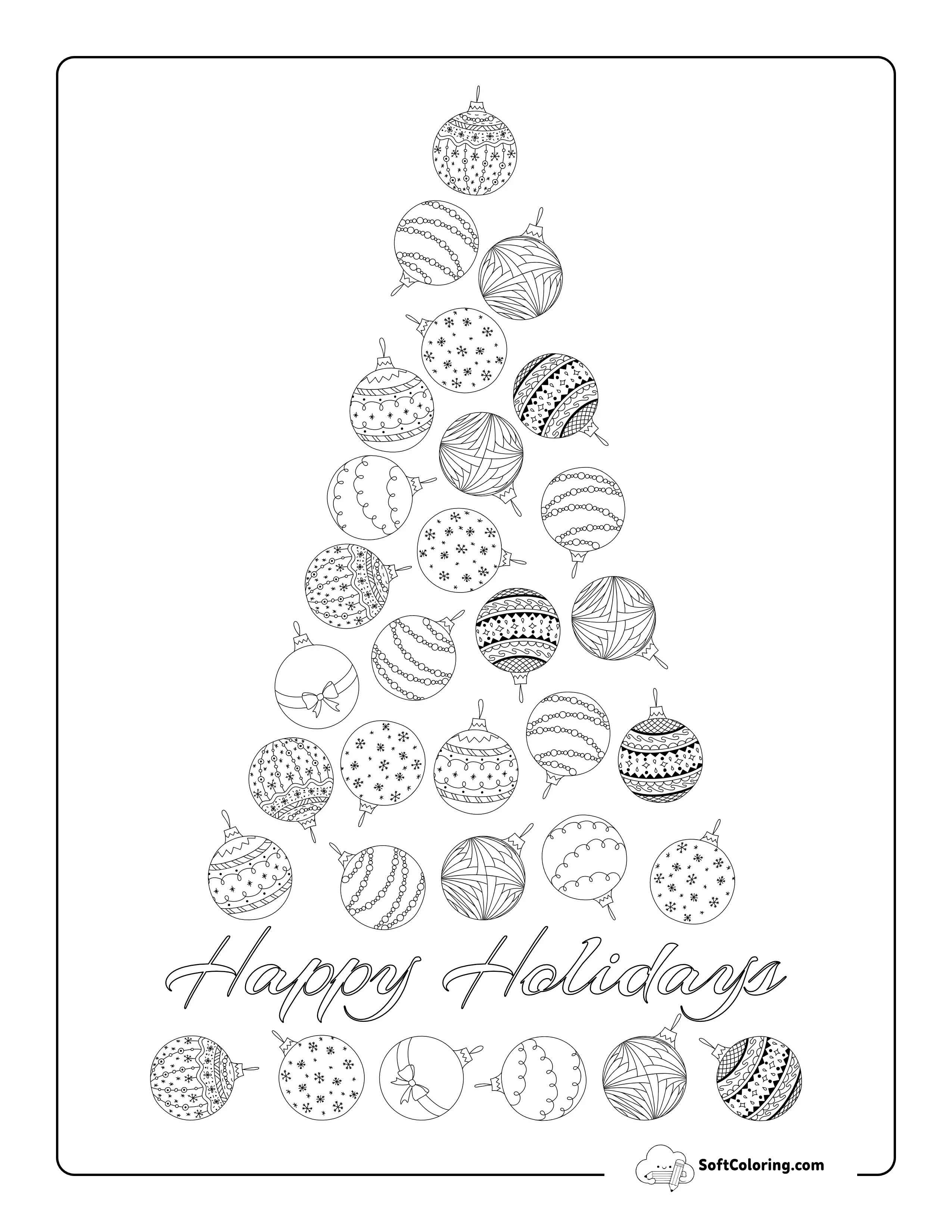 Christmas Tree Ornaments Coloring Page For Adults