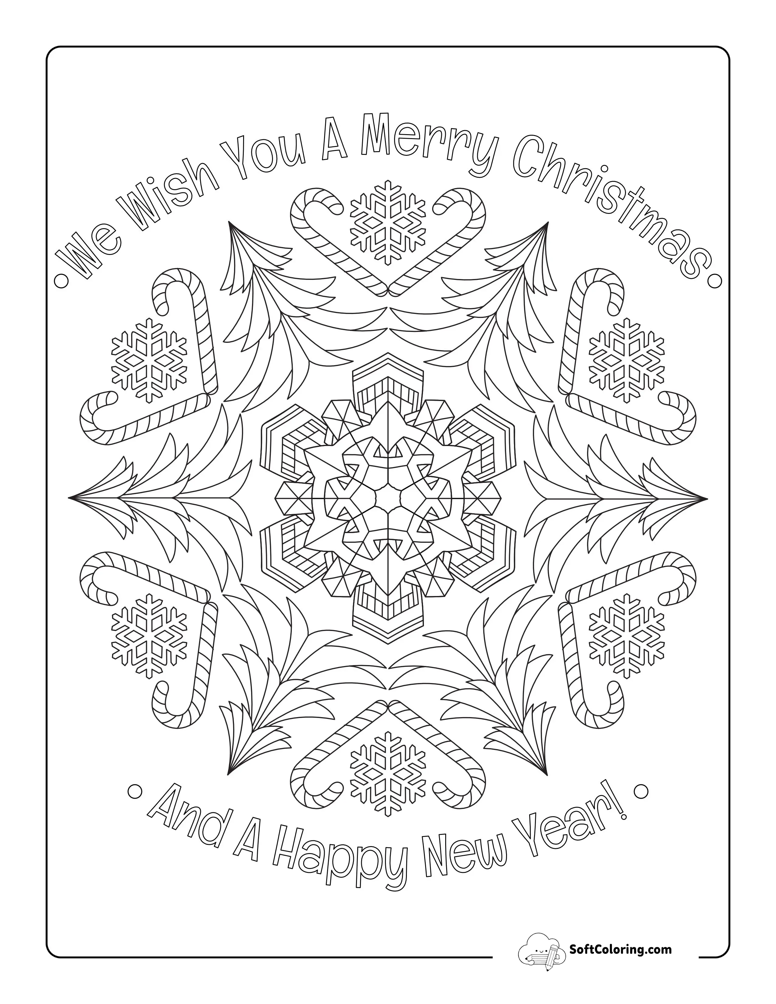 Candy Canes, Snowflakes, And Christmas Trees Mandala To Color