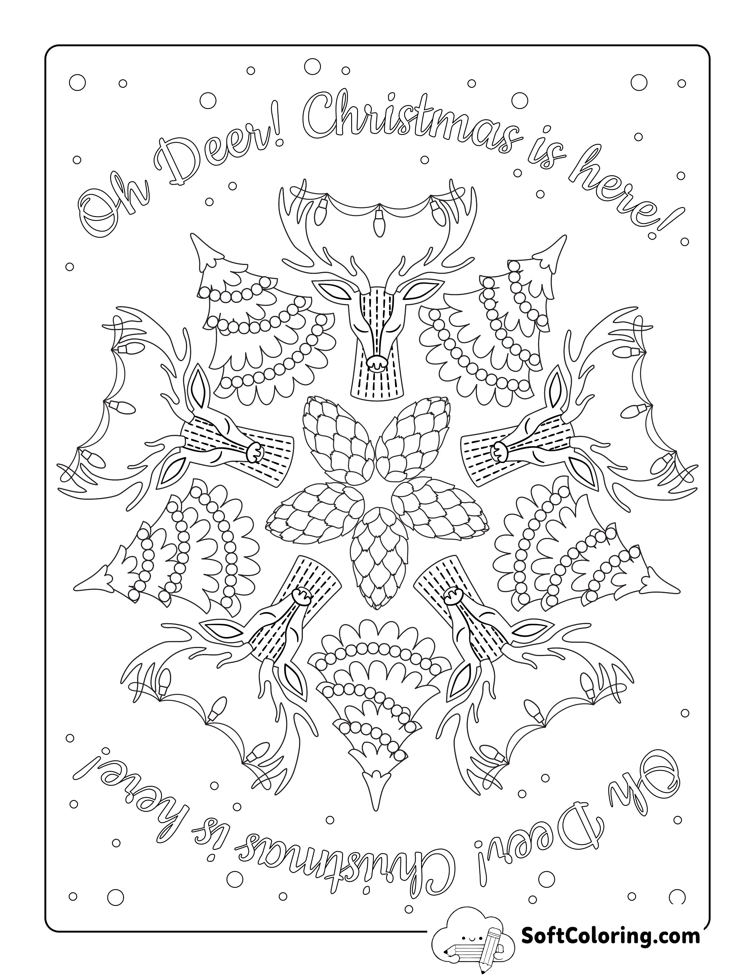 Deer, Pine-cones, Christmas Tree Mandala Coloring Page