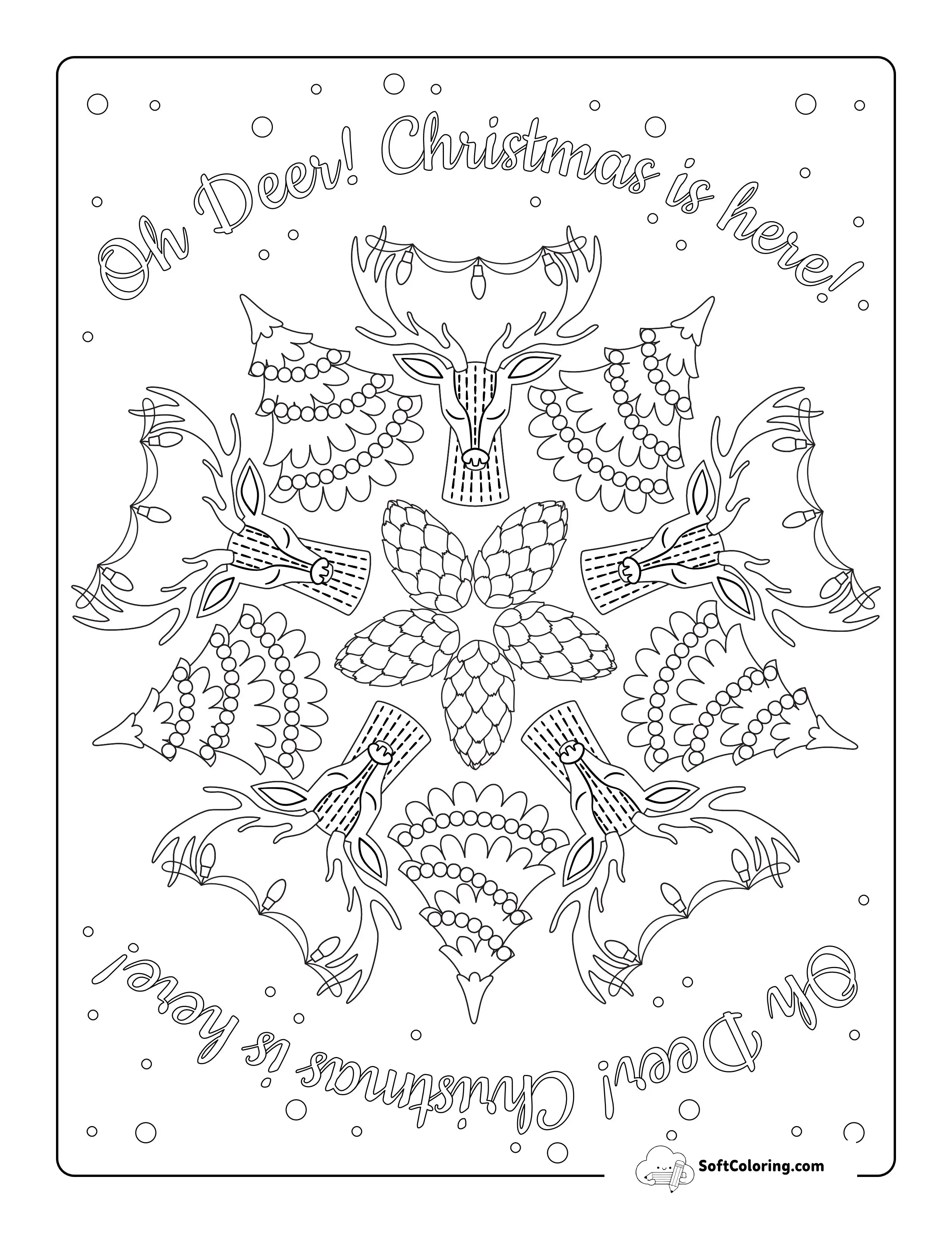 Deer, Pine-Cones, Christmas Tree Mandala Coloring Page