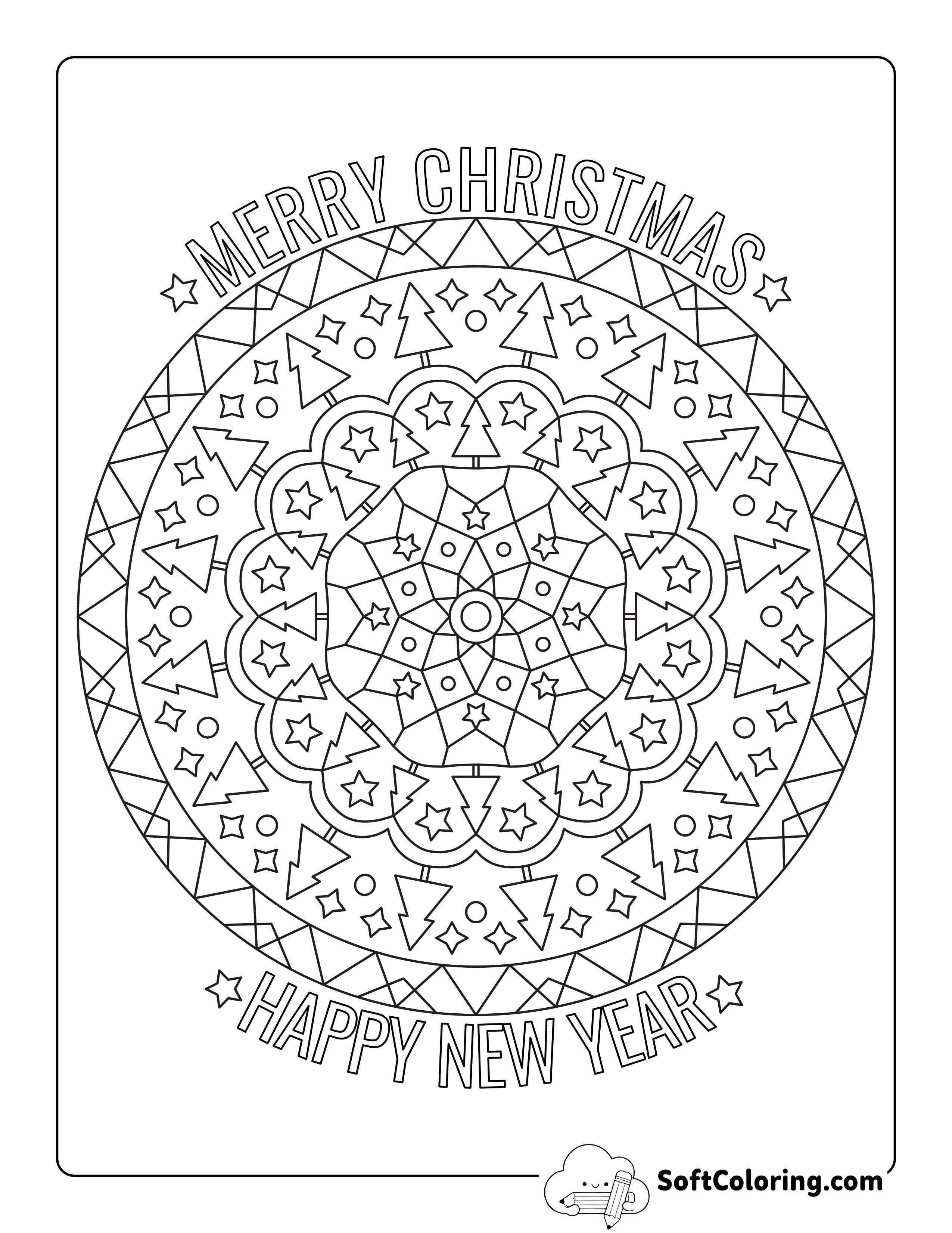 Geometric Christmas Tree Mandala to Color